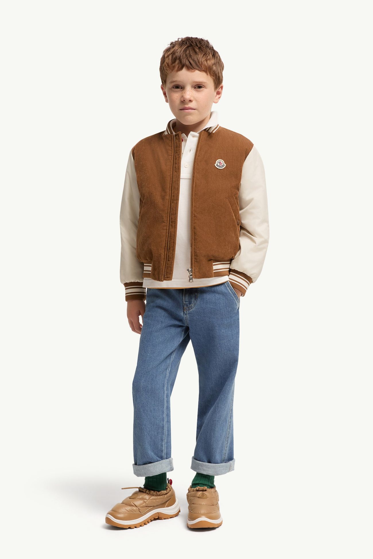 Giacca bomber Gumond in velluto a costine Bambino Beige & Bianco Moncler 1