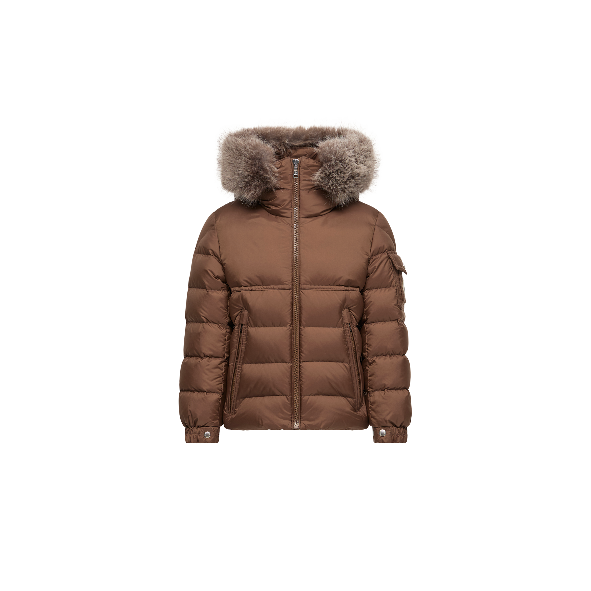 Moncler  New Byronf Hooded Synthetic Material-Trimmed Down Jacket for Boys in Brown, Size: 4Y - Image 1