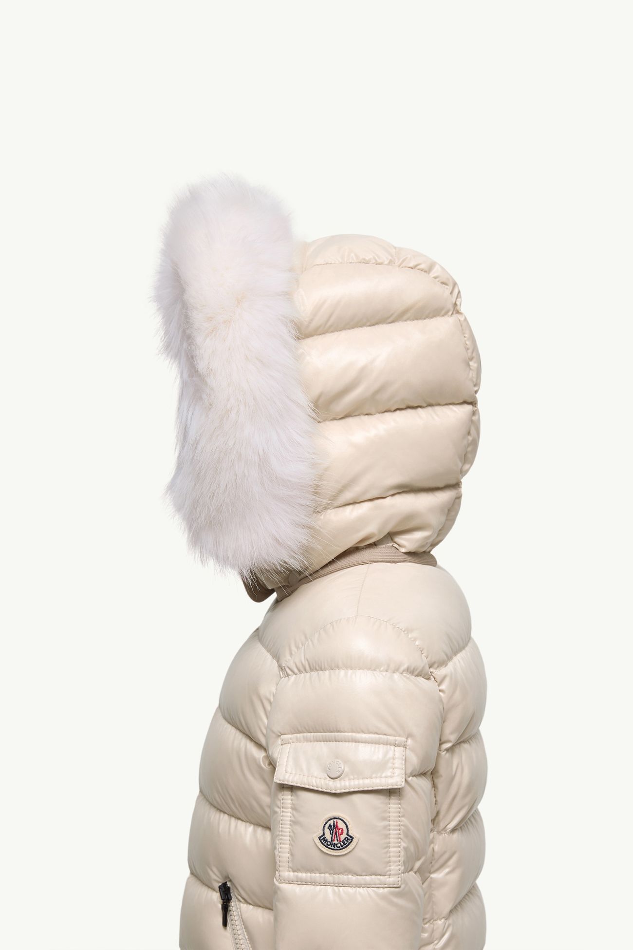 Badyf女童连帽合成材料饰边羽绒夹克外套 女童 浅米色 Moncler 1