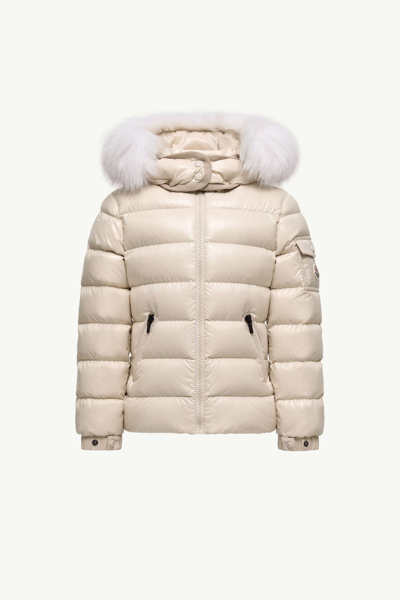 Badyf女童连帽合成材料饰边羽绒夹克外套 女童 浅米色 Moncler 0
