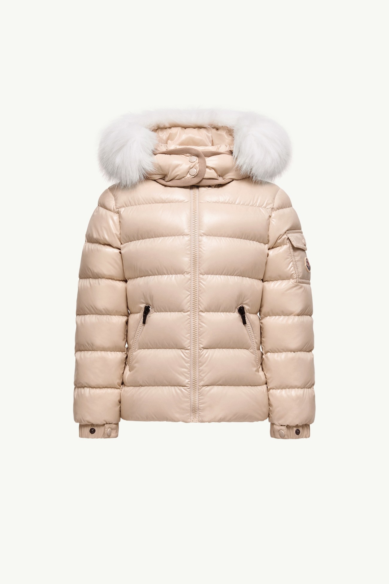 Plumífero con ribetes de material sintético y capucha Badyf Niña Beige Claro Moncler 0