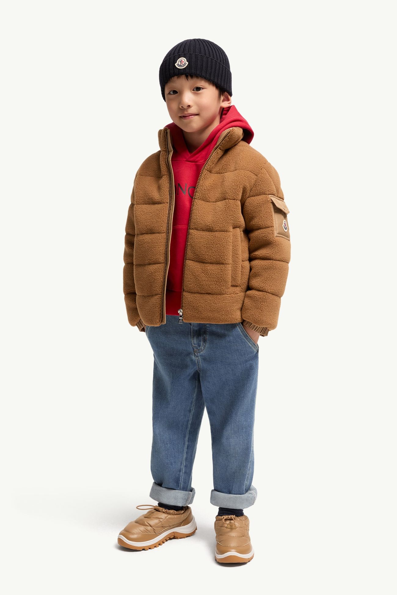 Mich泰迪布短身羽絨外套 男童 駱駝米色 Moncler 1