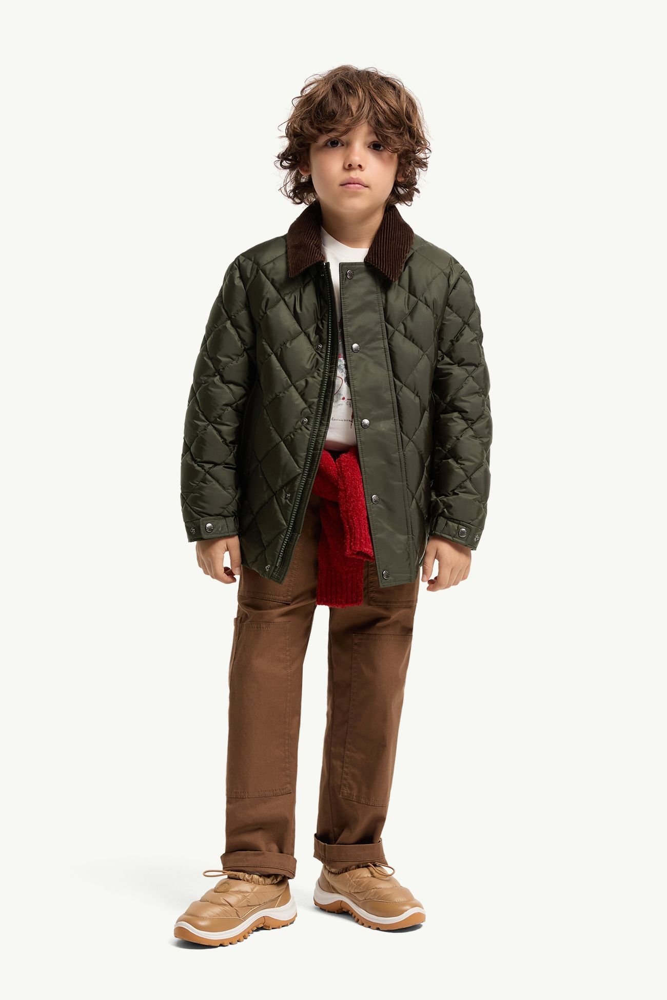 Fruzan Diamond-Quilted Down Shirt Jacket Boy Olive Green Moncler 1