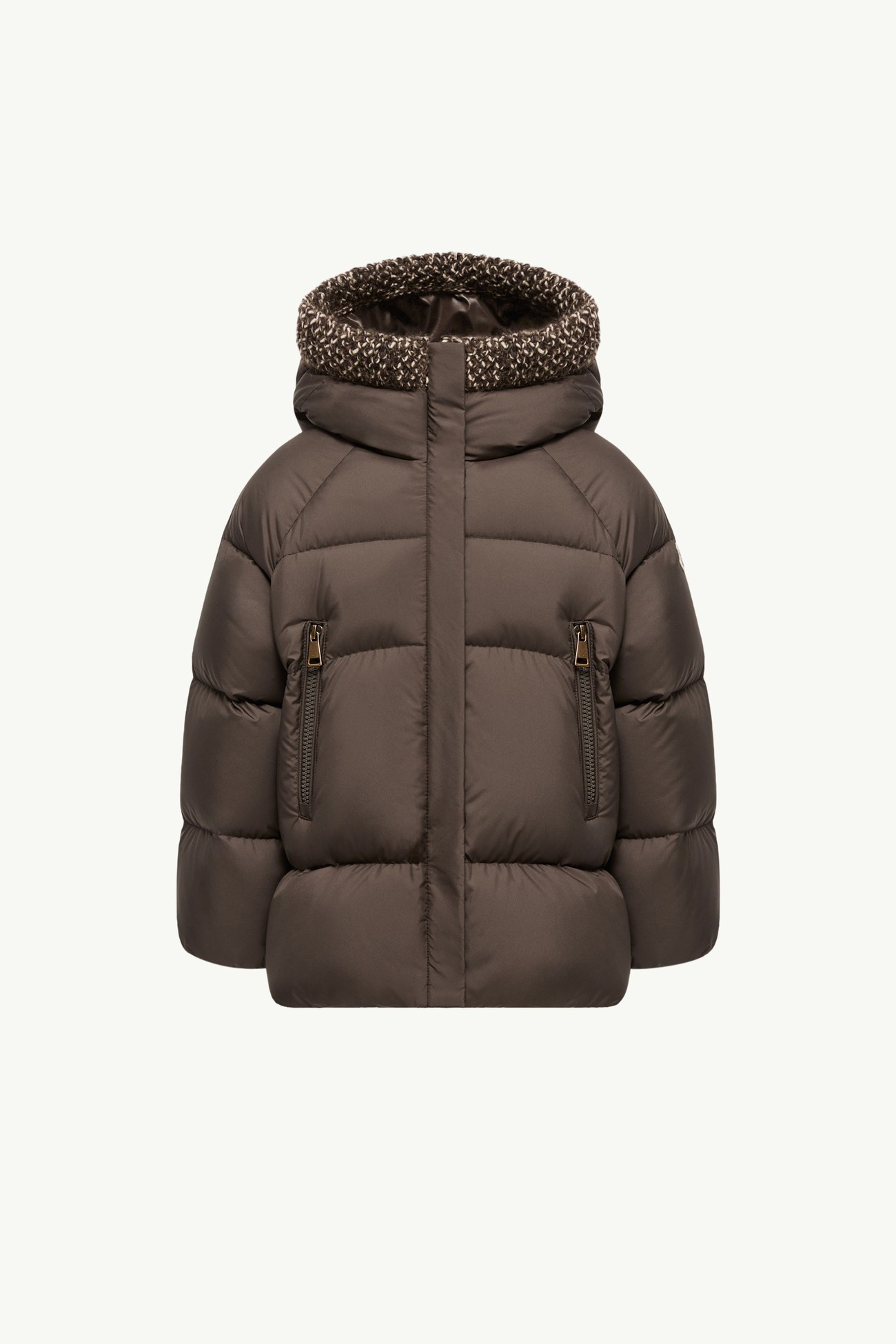 Plumífero con capucha y ribetes de mezcla de lana Duilla Niña Marrón Moncler 0