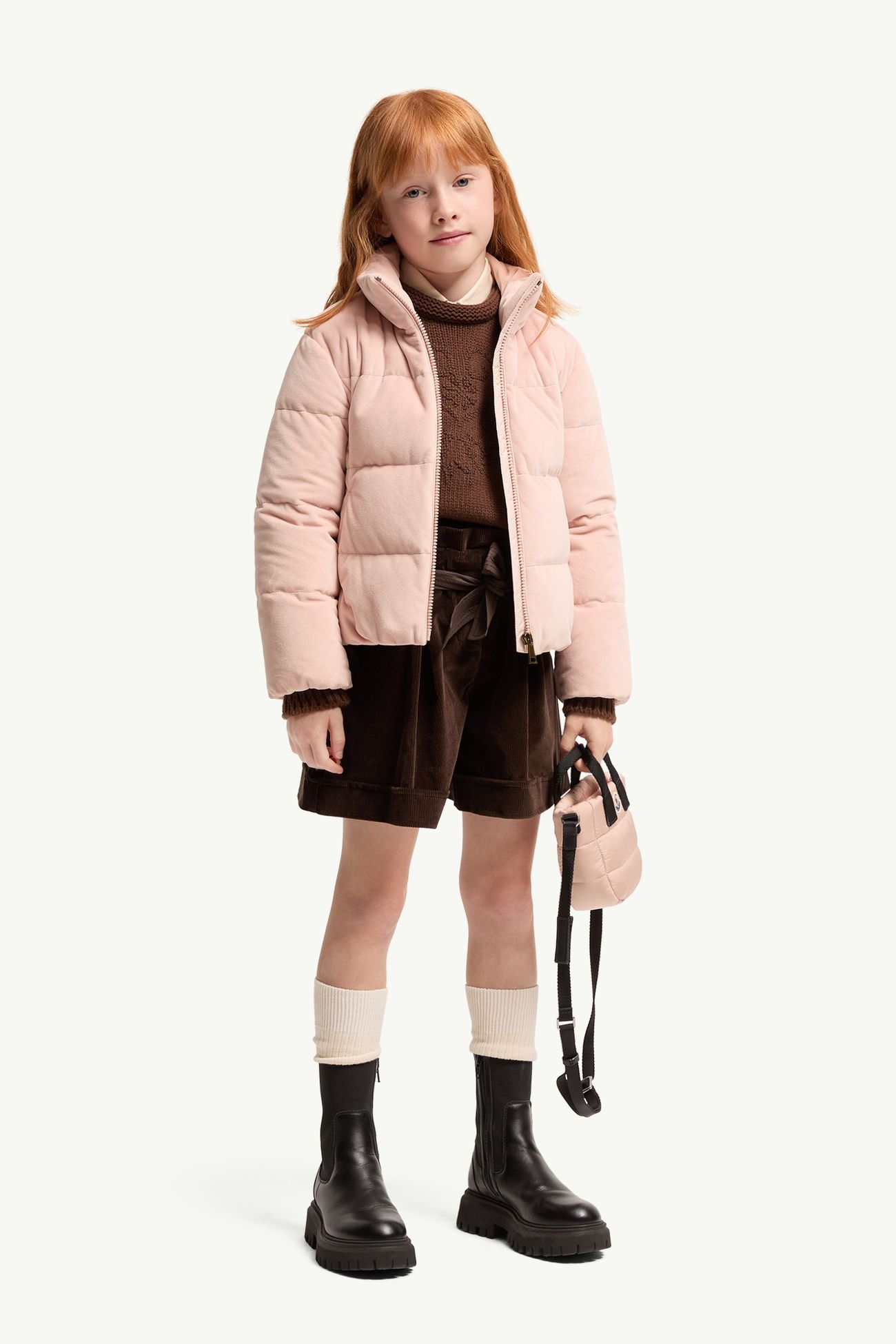 Cissida Hooded Chenille Mid-Length Down Jacket Girl Pink Moncler 1