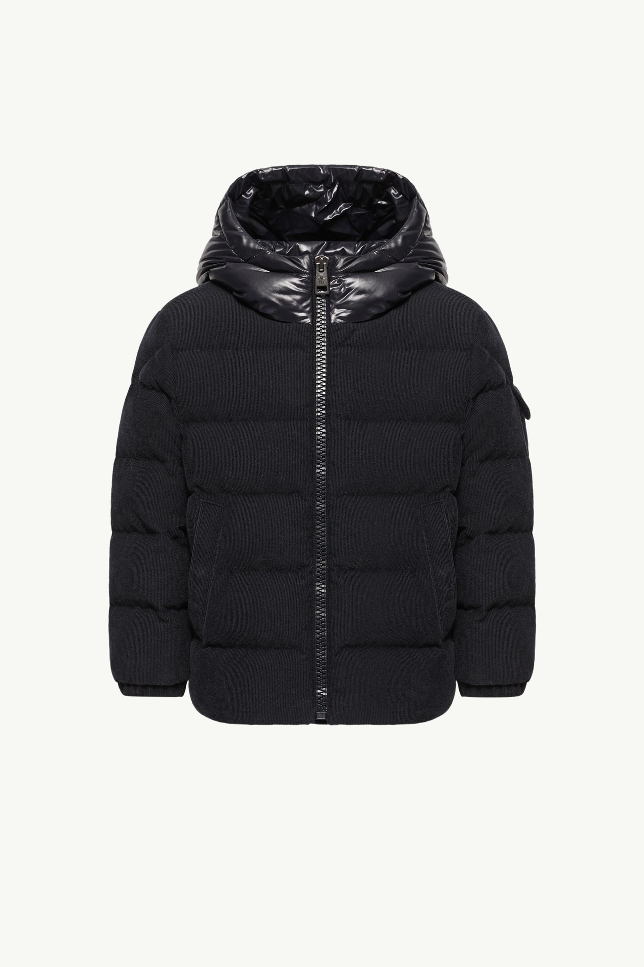 Larm Hooded Velvet Down Jacket Boy Navy Blue Moncler 0
