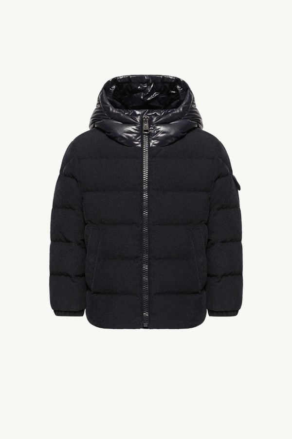 Larm Hooded Velvet Down Jacket Boy Navy Blue Moncler 0