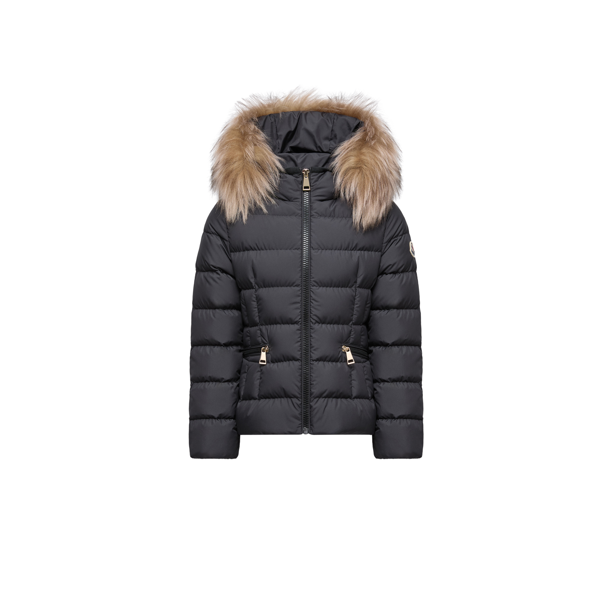 Moncler  Boedette Hooded Shearling-Trimmed Down Jacket for Girls in Black, Size: 8Y