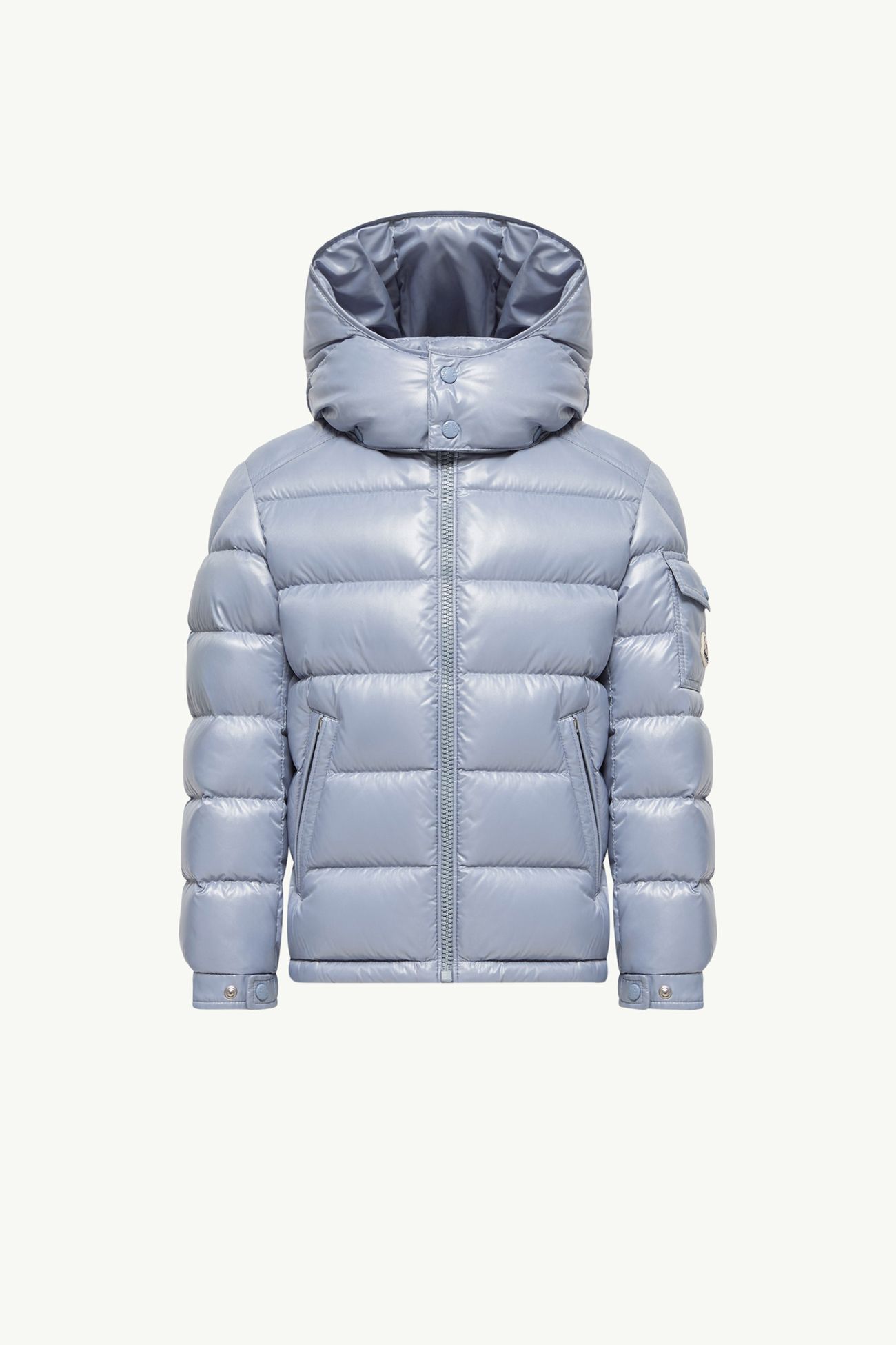 Piumino New Moncler Maya con cappuccio Bambino Celeste Moncler 0