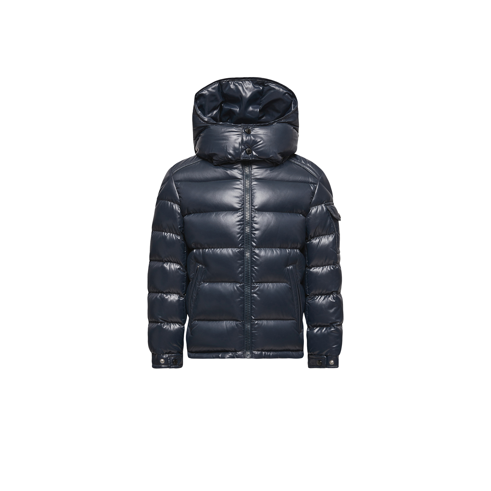 Moncler  New Maya Hooded Down Jacket for Boys in Blue, Size: 6Y