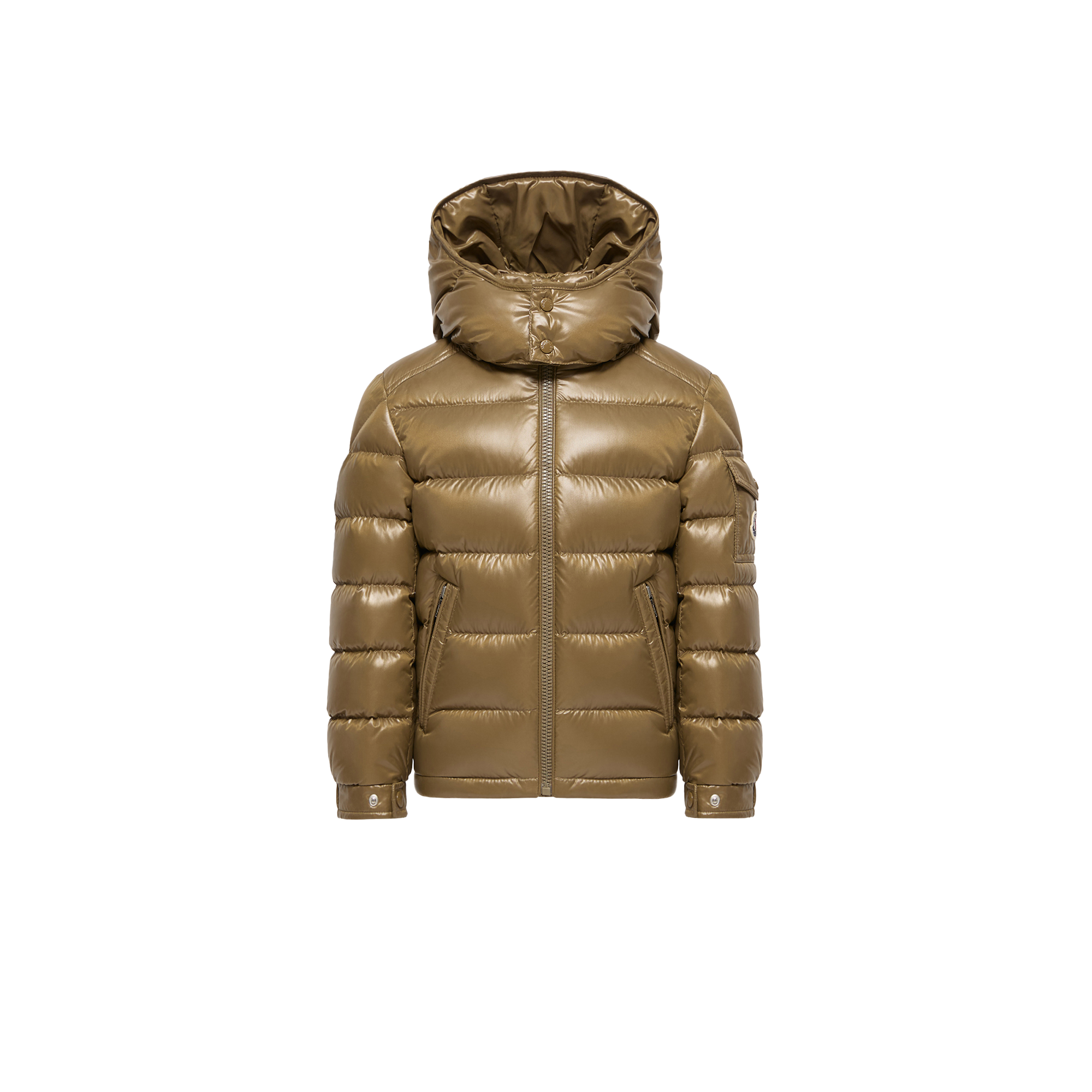 Moncler  New Maya Hooded Down Jacket for Boys in Green, Size: 4Y