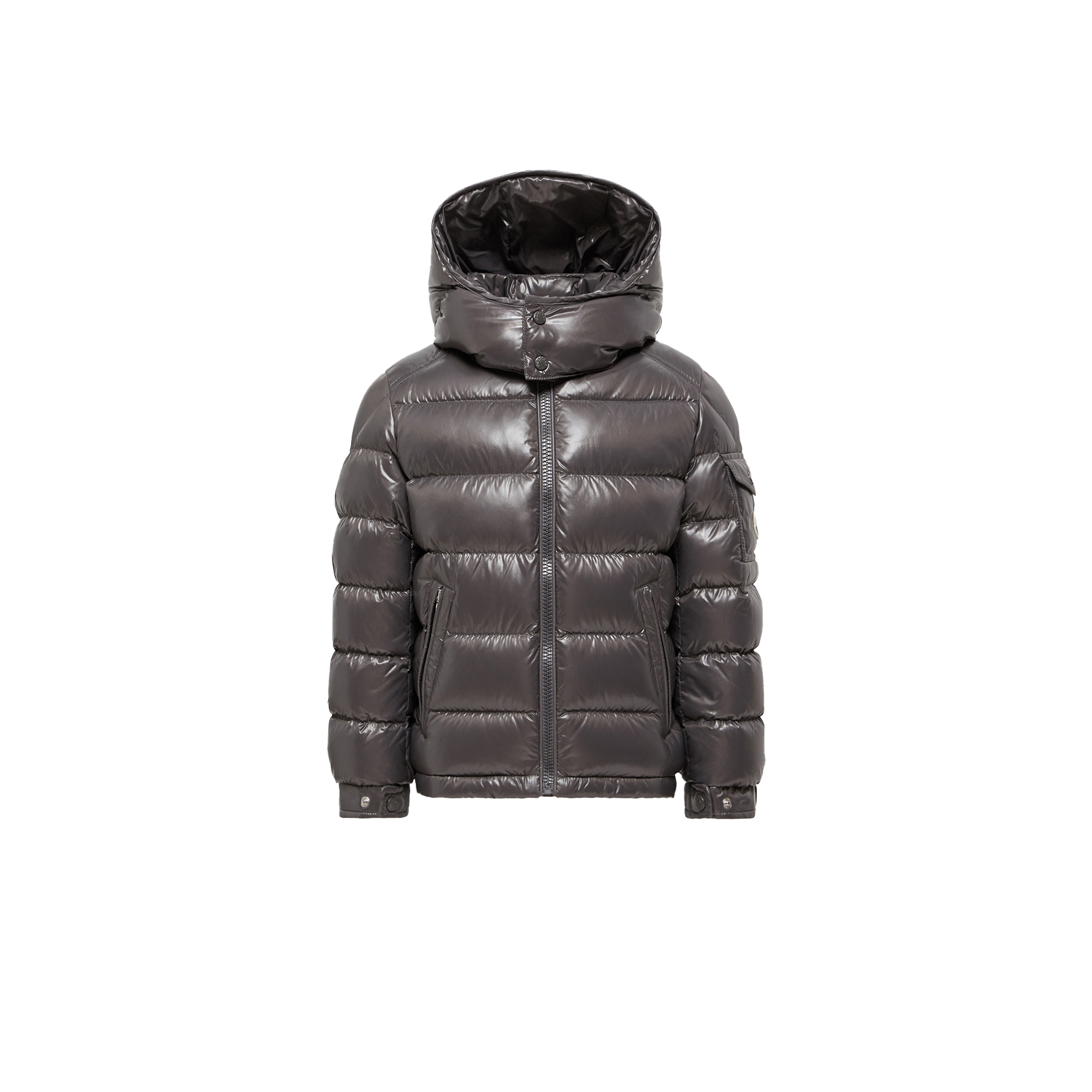 Moncler  New Maya Hooded Down Jacket for Boys in Gray, Size: 10Y