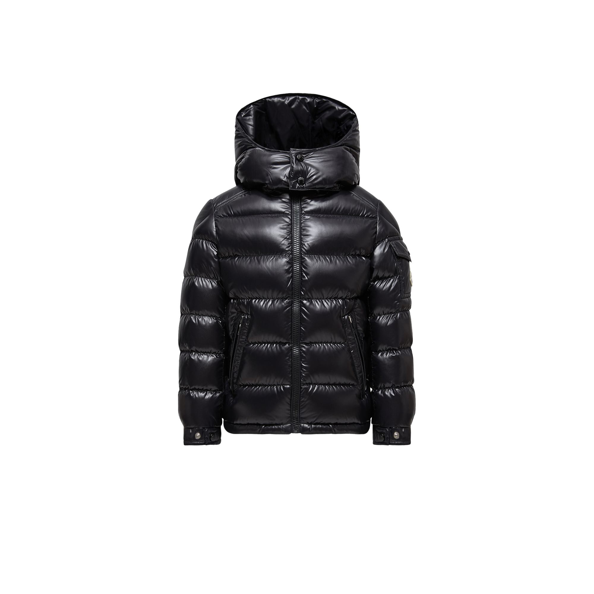 Moncler  New Maya Hooded Down Jacket for Boys in Black, Size: 8Y