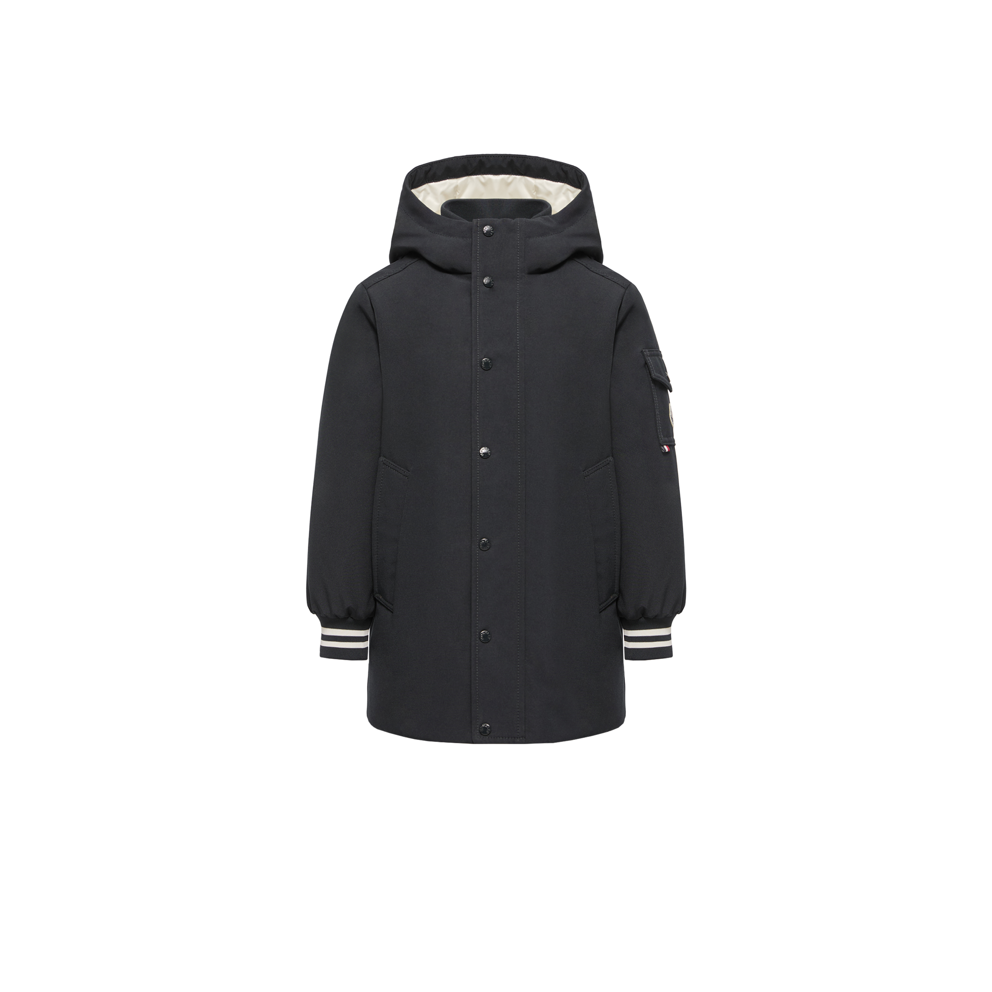 Moncler  Ever Hooded Long Down Parka for Boys in Blue, Size: 10Y