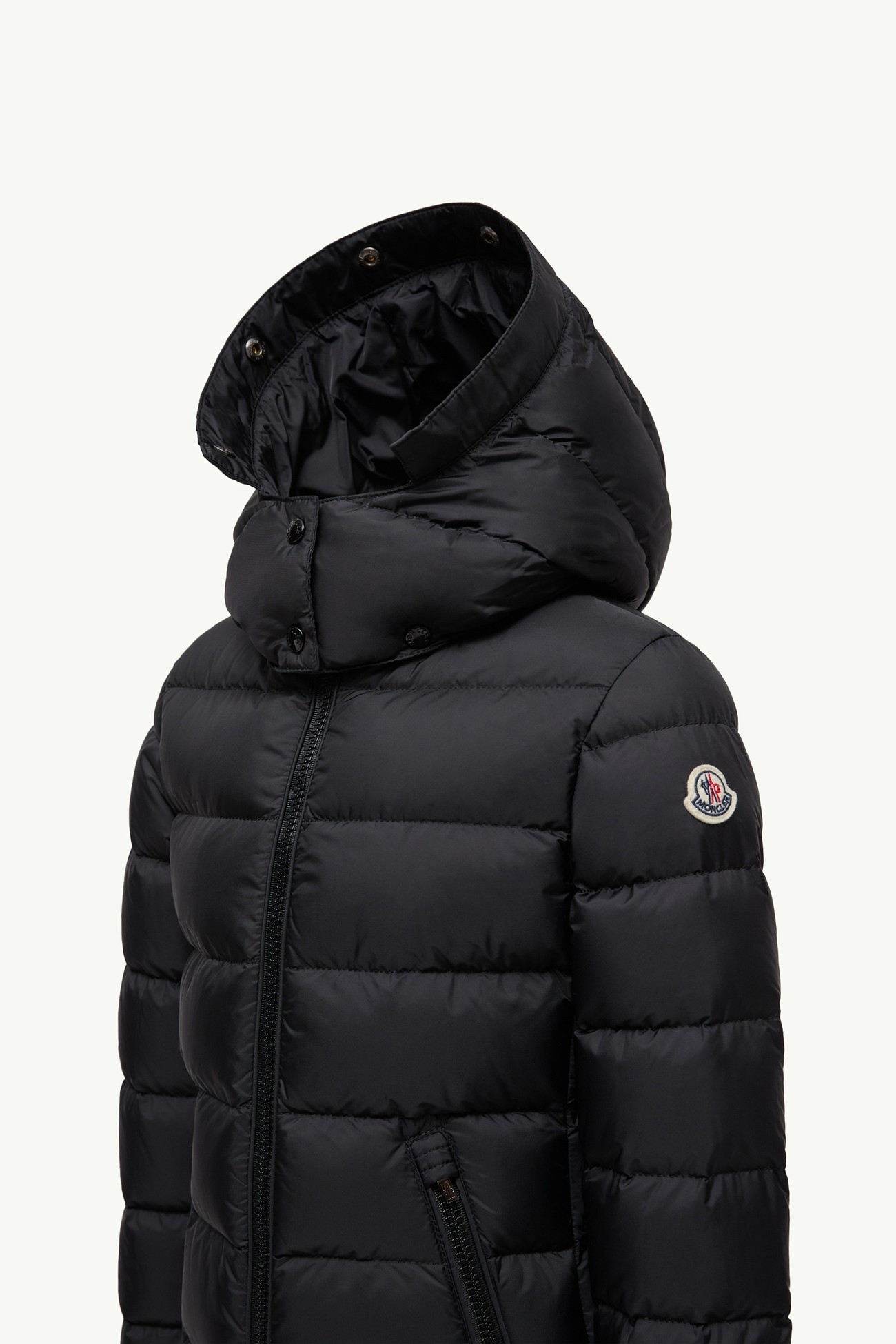 Plumífero con ribete de lana de oveja joven y capucha Abelle Niña Negro Moncler 1