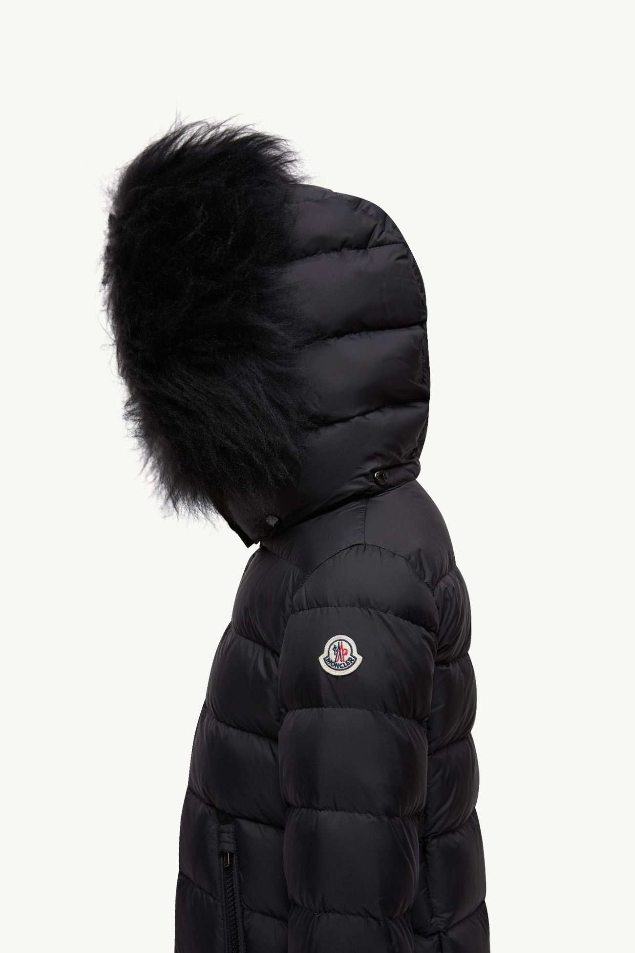 Piumino Abelle con cappuccio e orlo in shearling Bambina Nero Moncler 3
