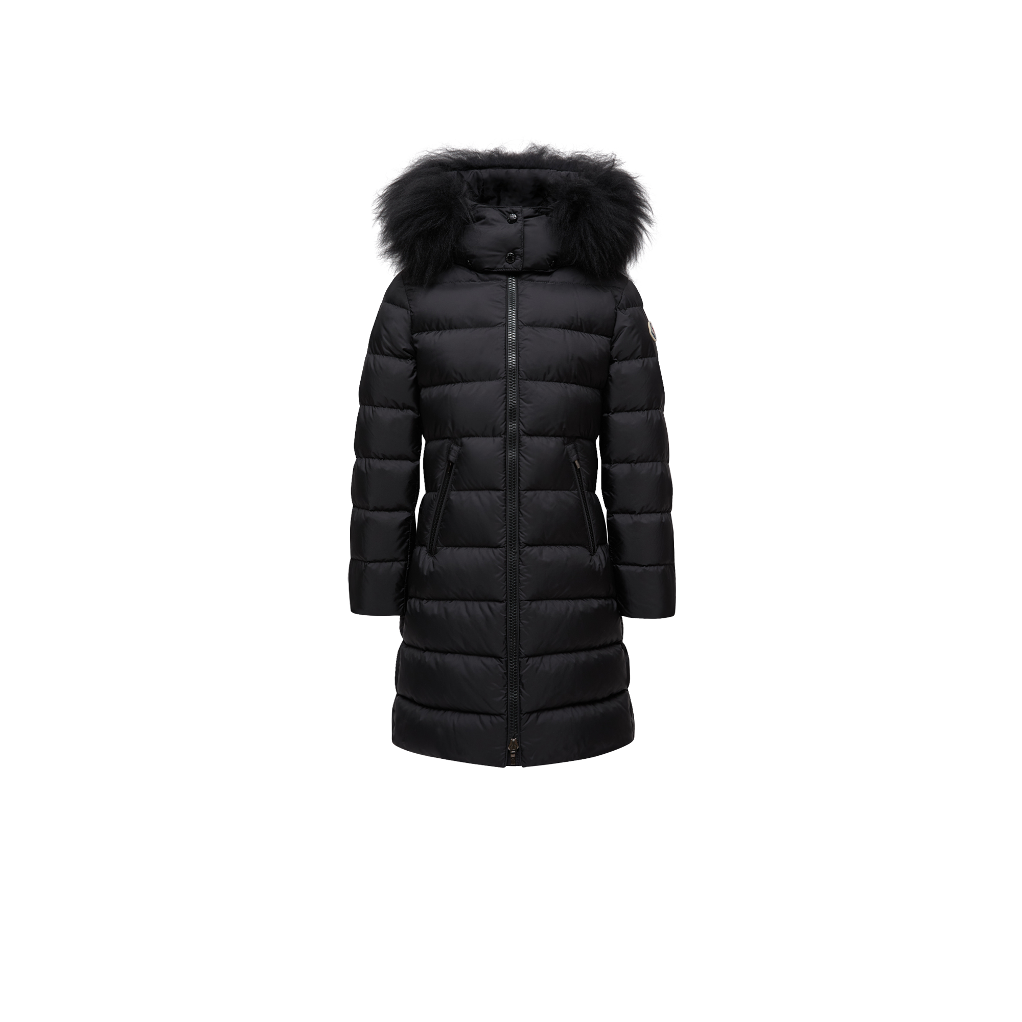 Moncler  Abelle Hooded Shearling-Trimmed Down Jacket for Girls in Black, Size: 12Y