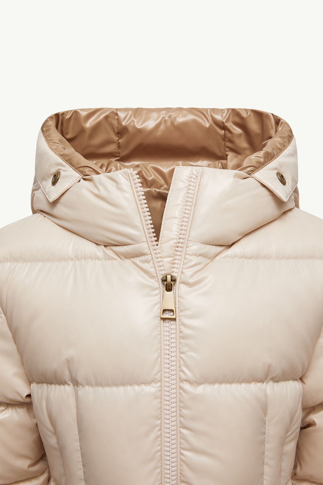 Piumino Aruna con Cappuccio Rifinito in Shearling Bambina Beige Chiaro Moncler 4