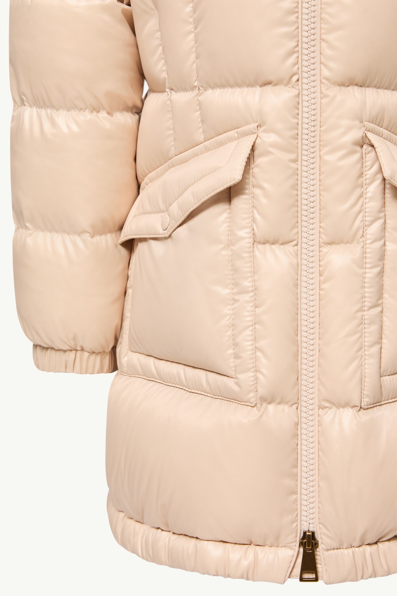 Plumífero con capucha y ribete de lana de oveja joven Aruna Niña Beige Claro Moncler 5