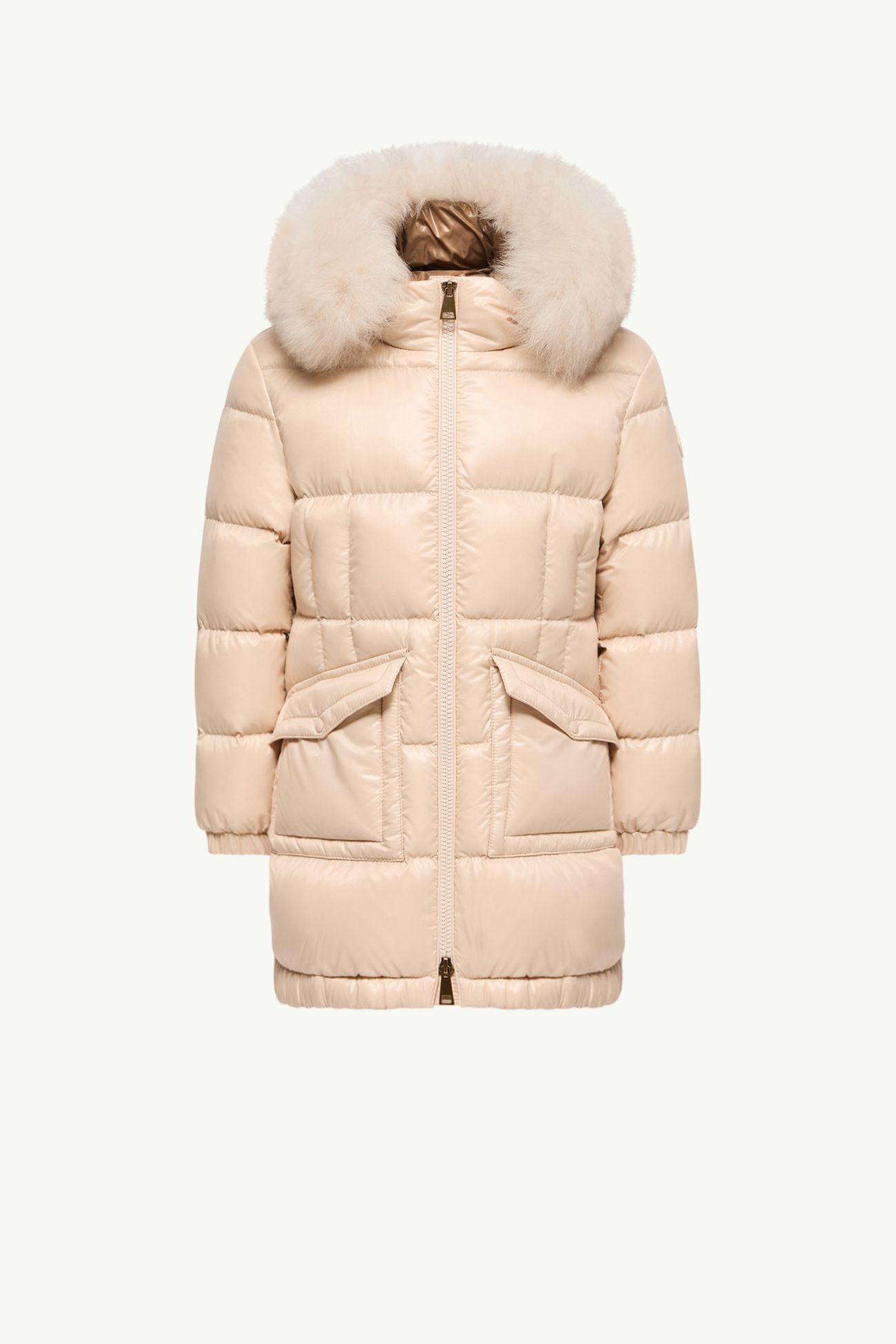 Aruna女童羊毛皮饰边连帽羽绒夹克外套 女童 浅米色 Moncler 0