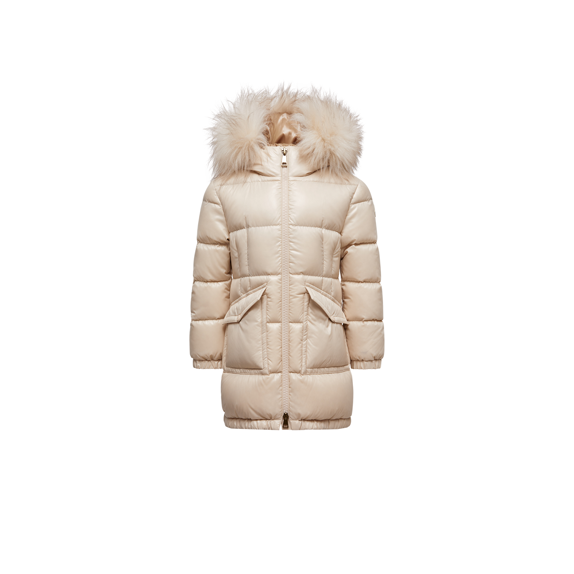 Moncler  Aruna Shearling-Trimmed Hooded Down Jacket for Girls in Beige, Size: 8Y