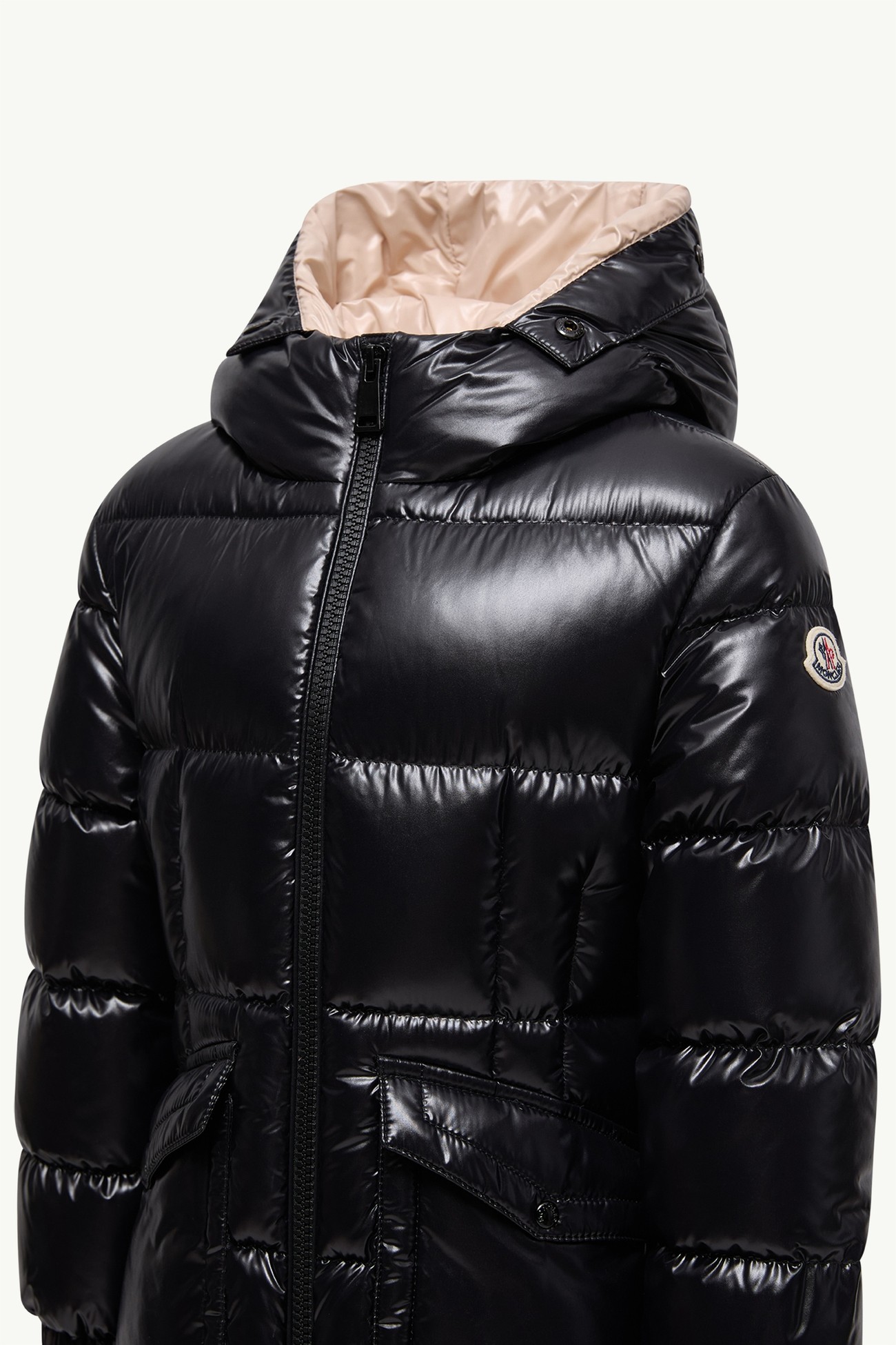 Aruna Shearling-Trimmed Hooded Down Jacket Girl Black & Beige Moncler 3