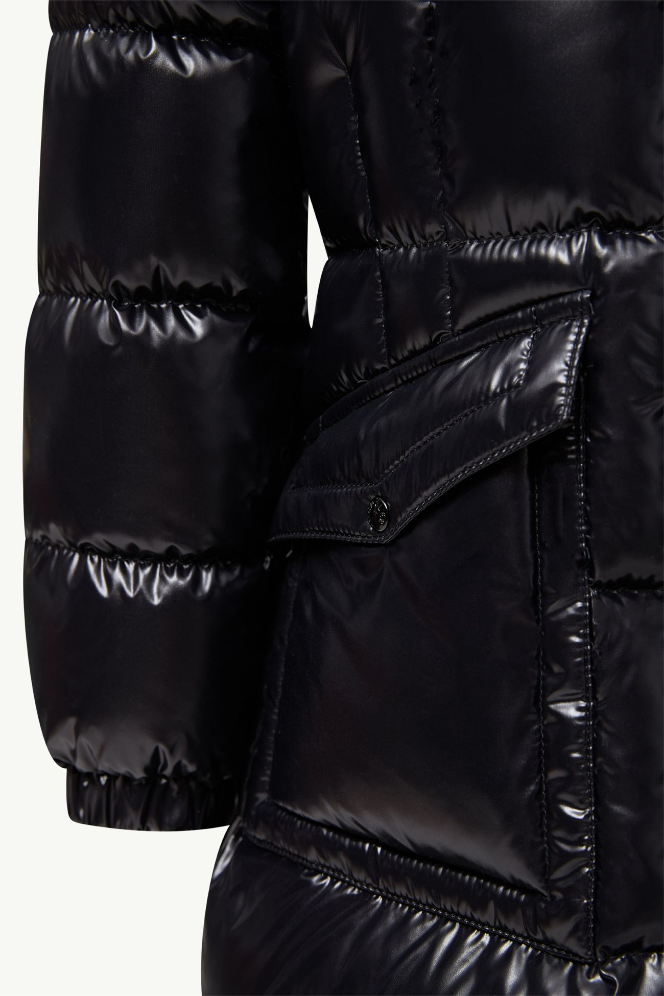 Aruna羔羊毛飾邊連帽羽絨外套 女童 黑色和米色 Moncler 4