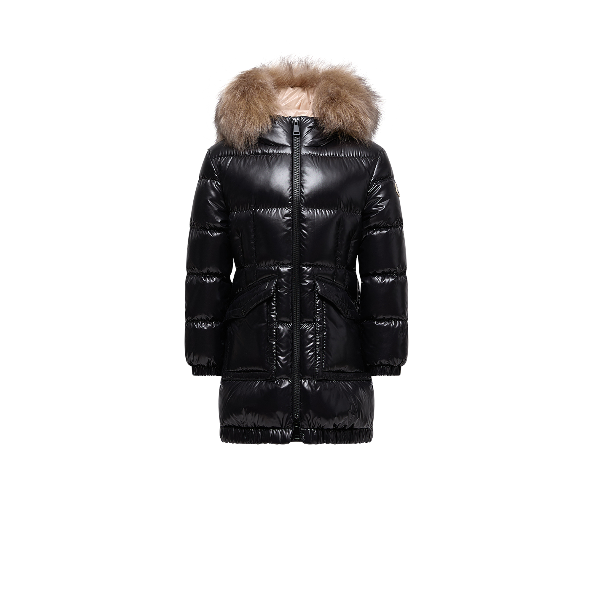 Moncler  Aruna Shearling-Trimmed Hooded Down Jacket for Girls in Black, Size: 8Y