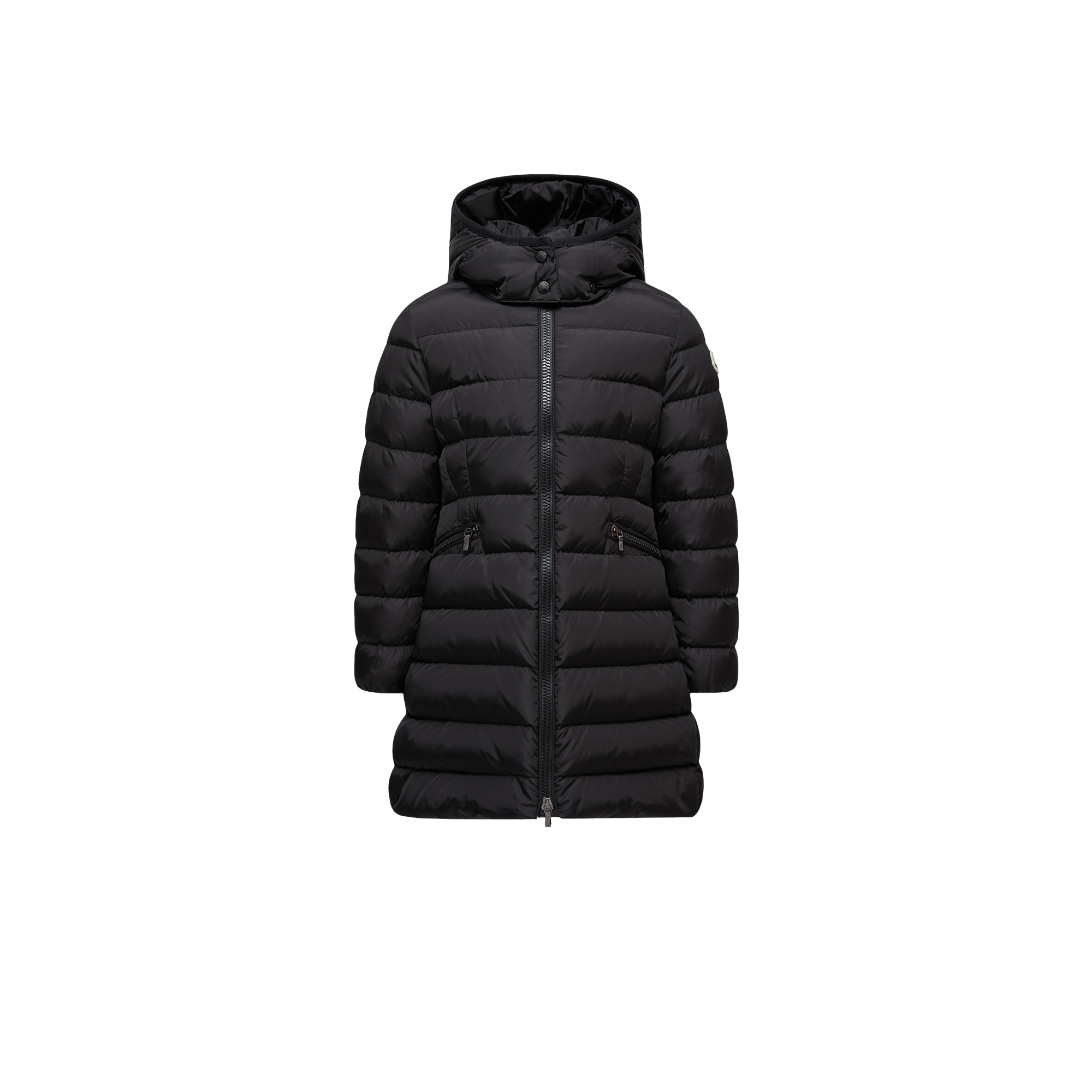 Moncler  Charpal Hooded Long Down Jacket for Girls in Black, Size: 6Y