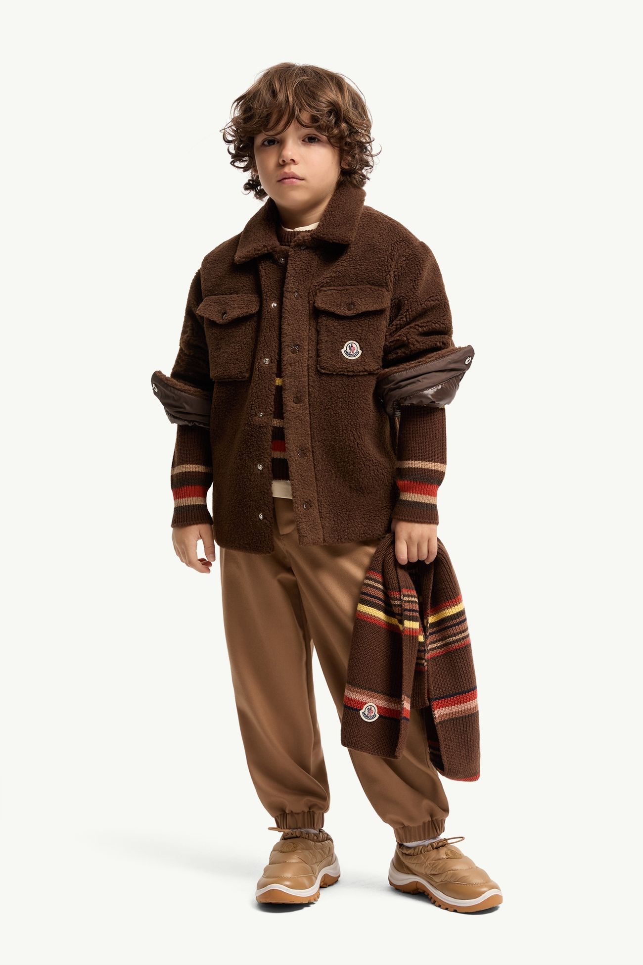 Flannel Straight Leg Trousers Boy Beige Moncler 1