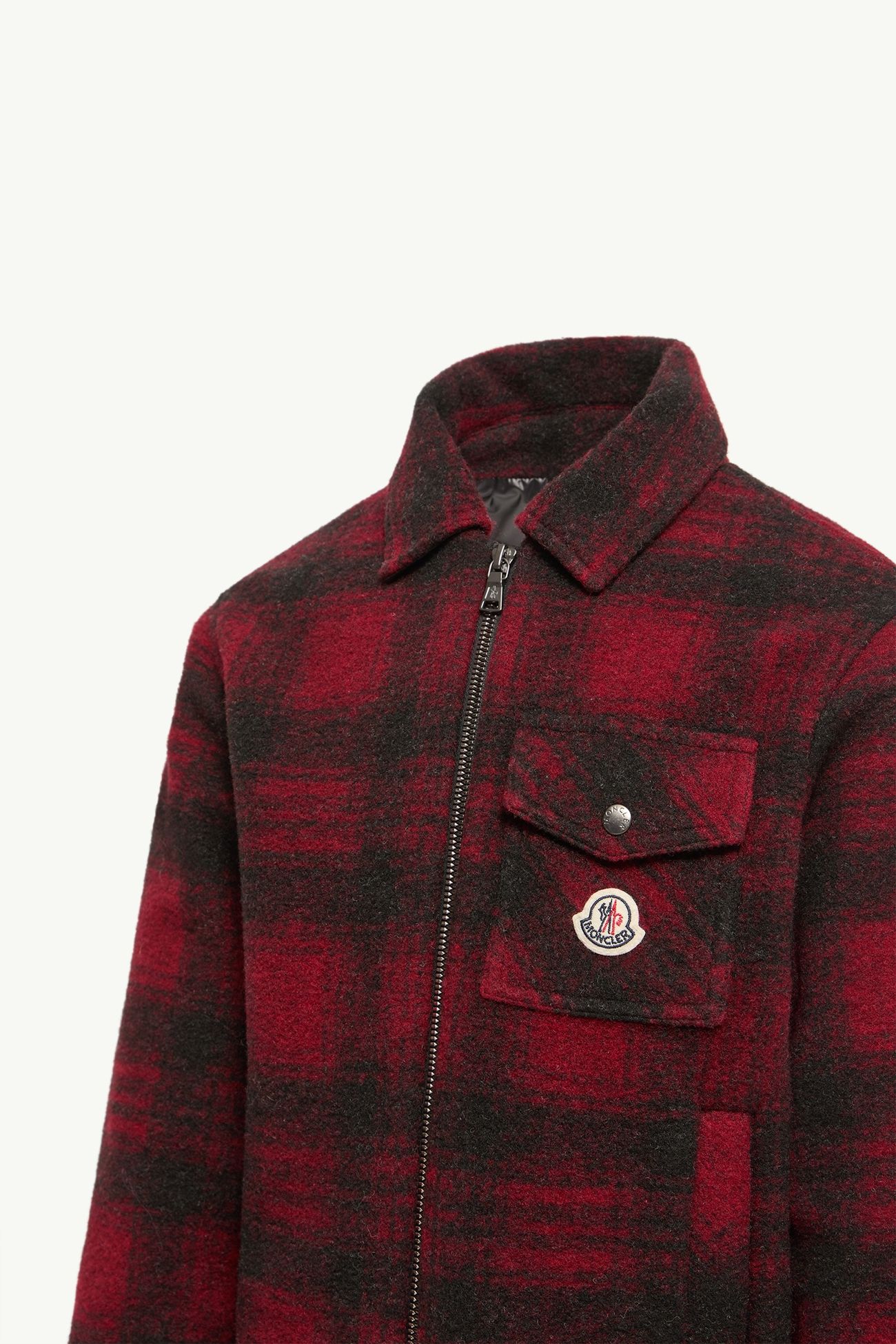 Check Wool Blend Shirt Jacket Boy Red & Black Moncler 2