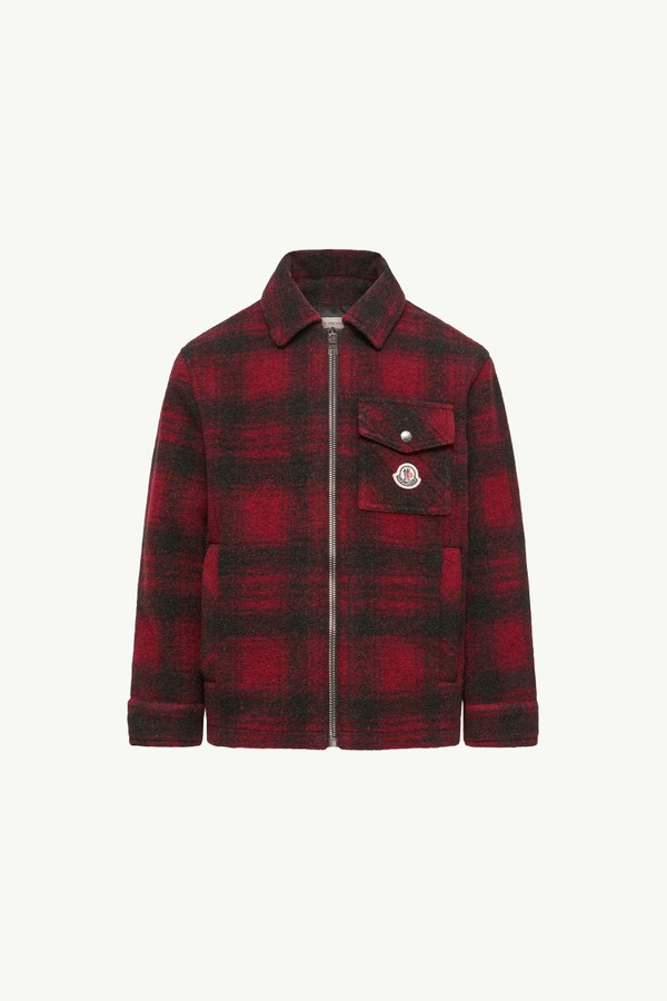 Check Wool Blend Shirt Jacket Boy Red & Black Moncler 0