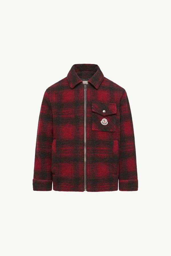 格紋羊毛混紡恤衫式外套 男童 紅色和黑色 Moncler 0