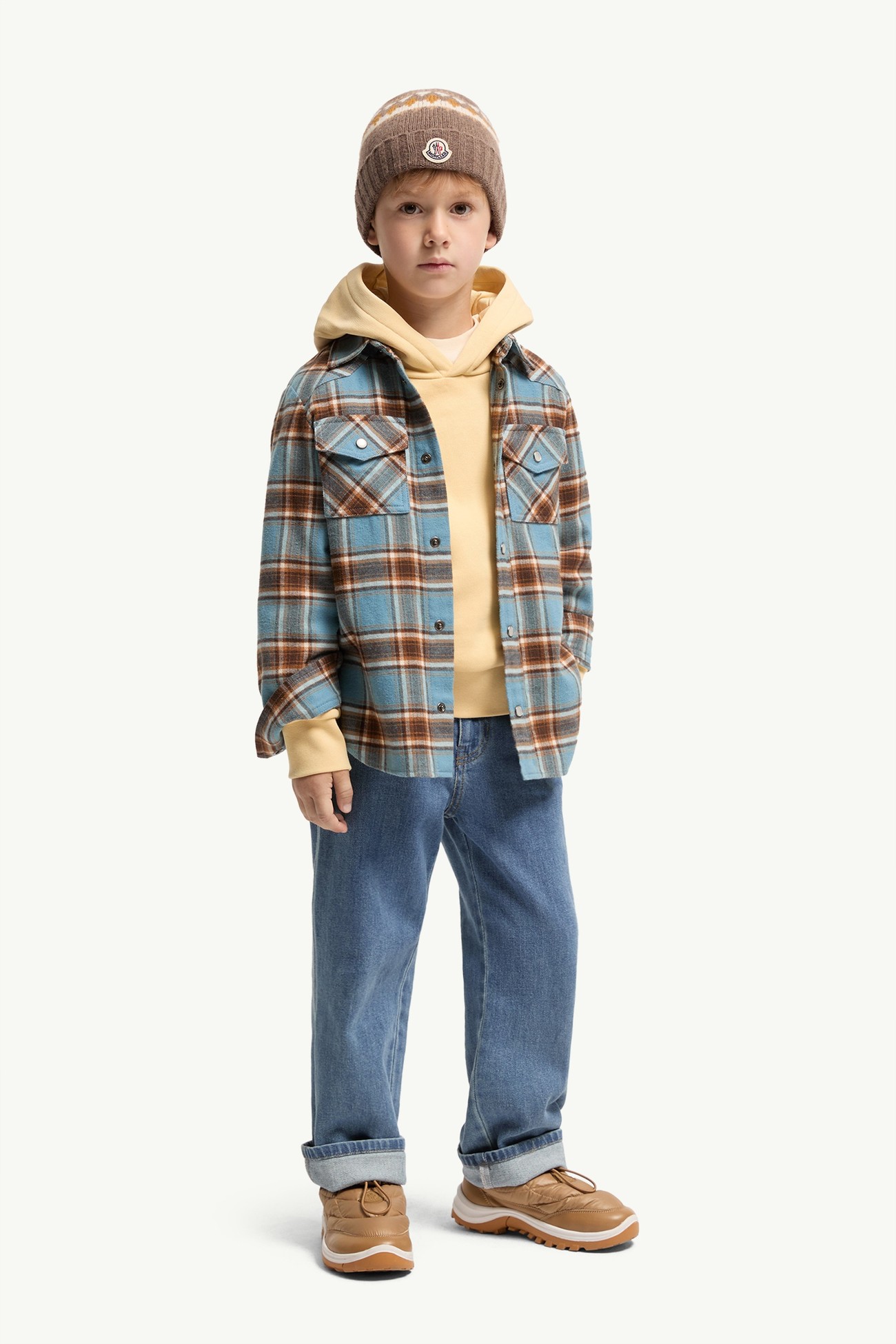 Camisa de algodón a cuadros Niño Azul claro Moncler 1