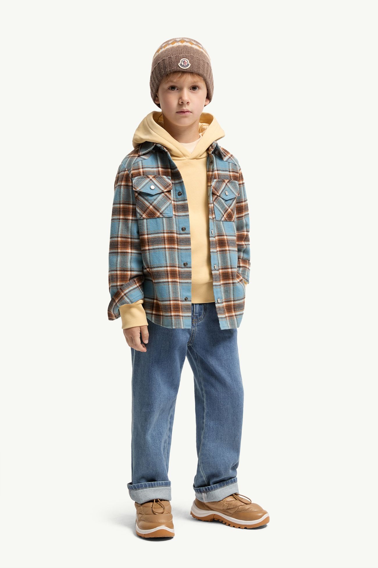 Check Cotton Shirt Boy Light Blue Moncler 1