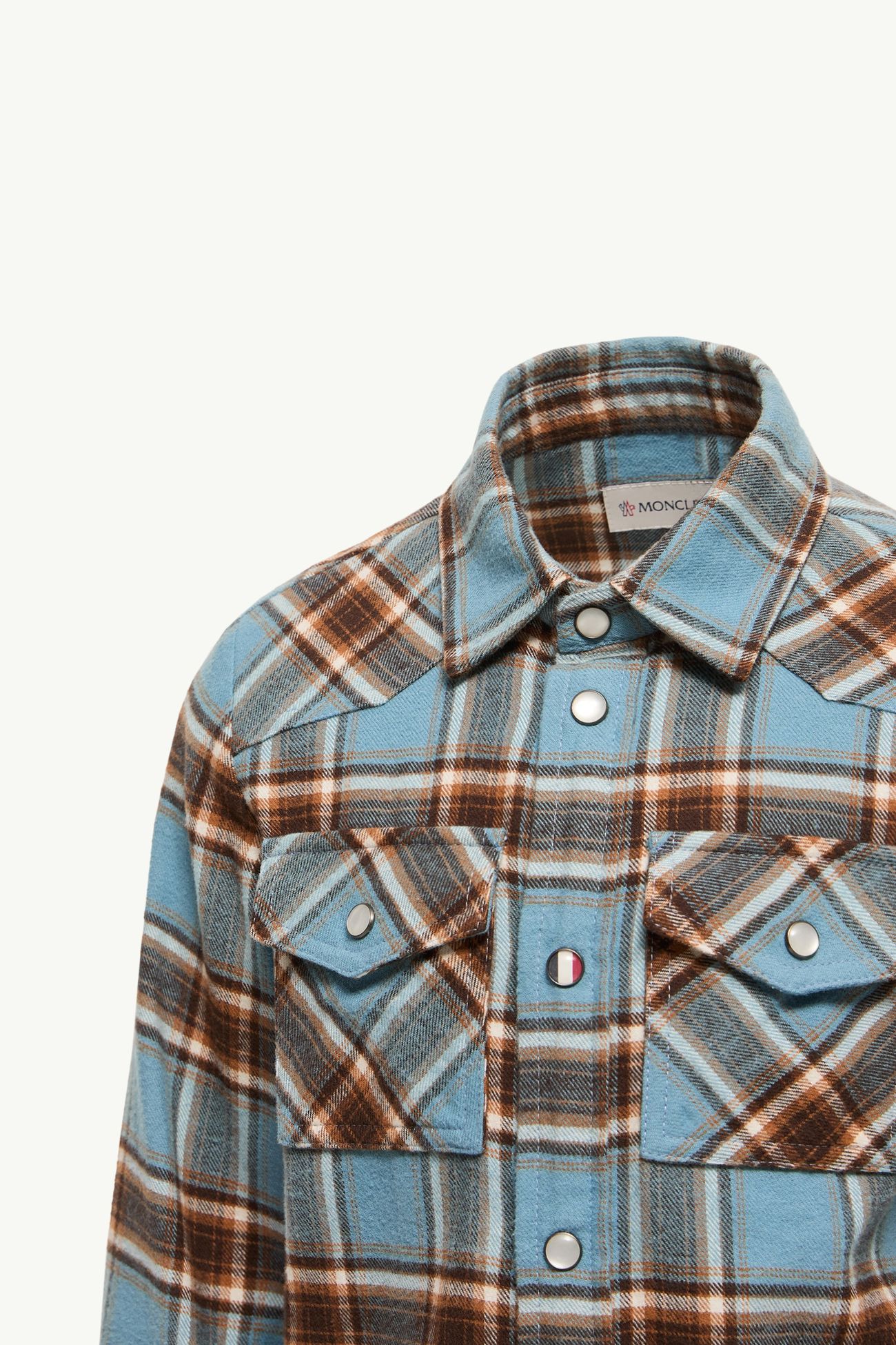 Check Cotton Shirt Boy Light Blue Moncler 4