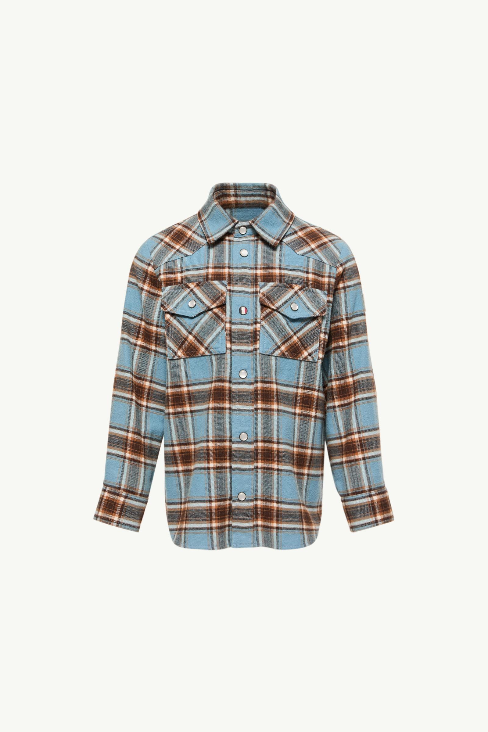 Check Cotton Shirt Boy Light Blue Moncler, 1 of 0