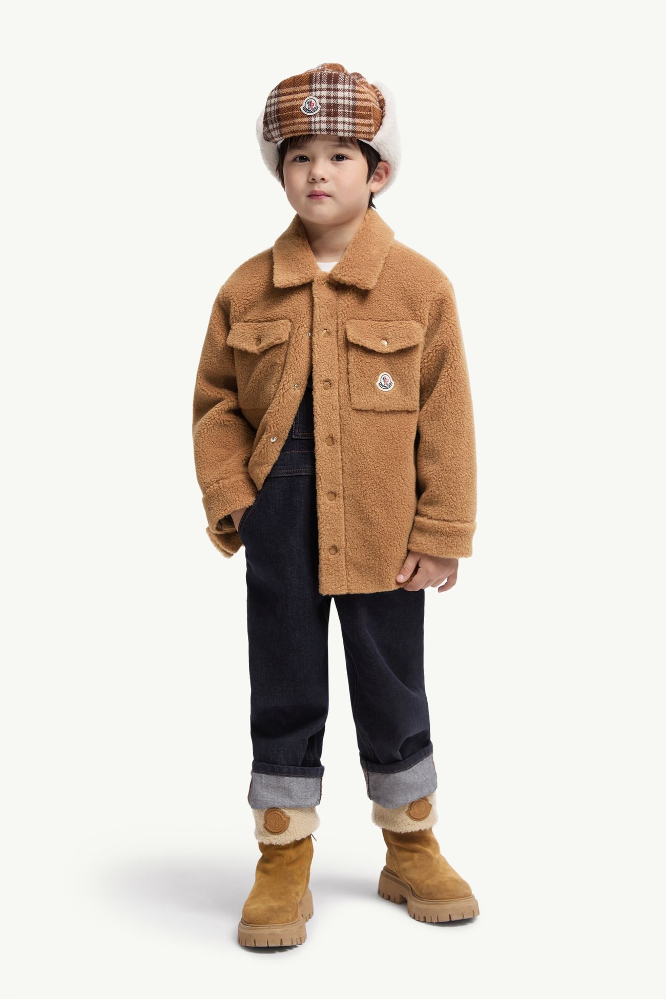 Camisa de tejido efecto peluche de manga larga Niño Beige Camel Moncler 1