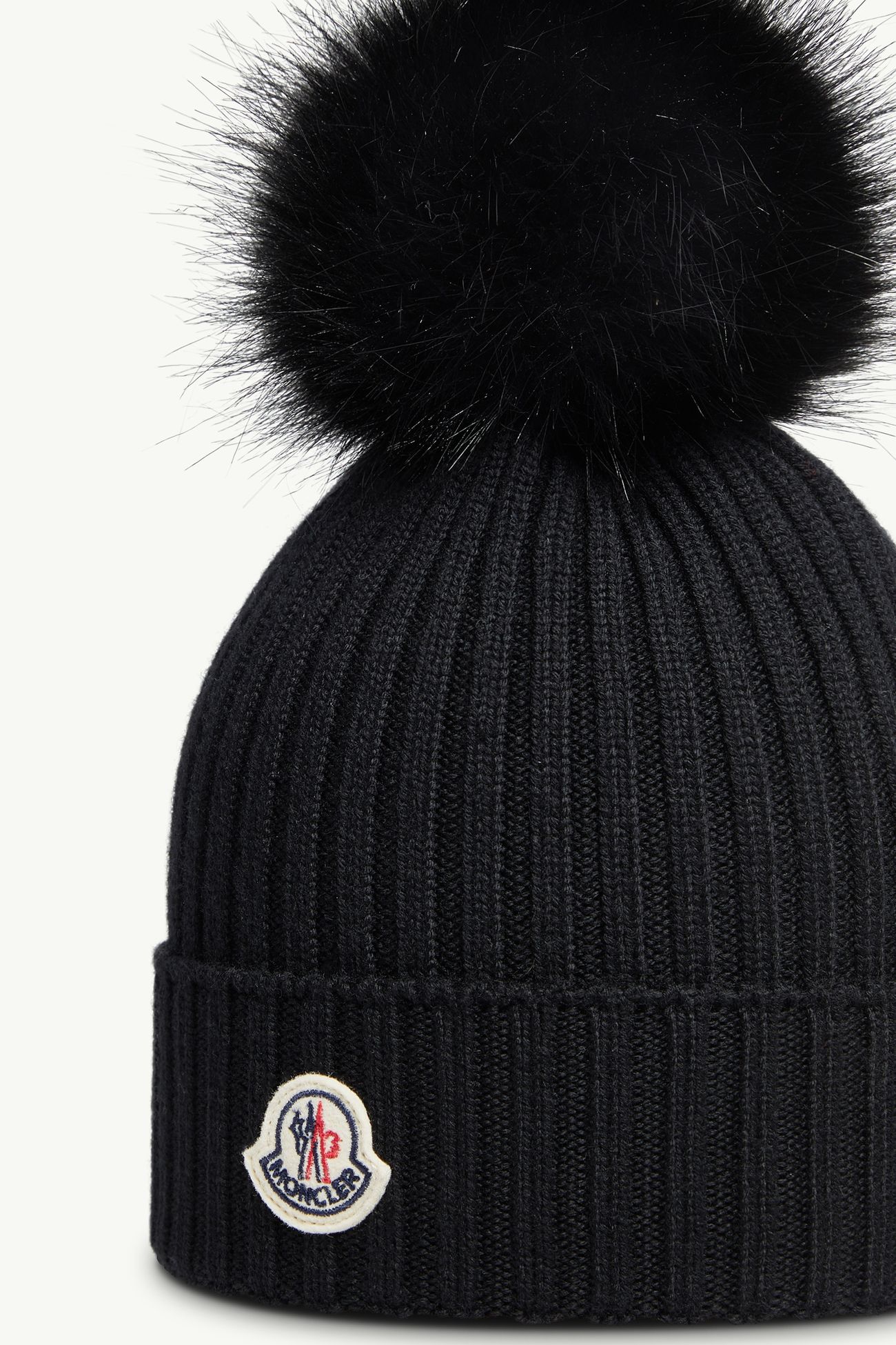 Wool Beanie with Pom Pom Girl Black Moncler 1