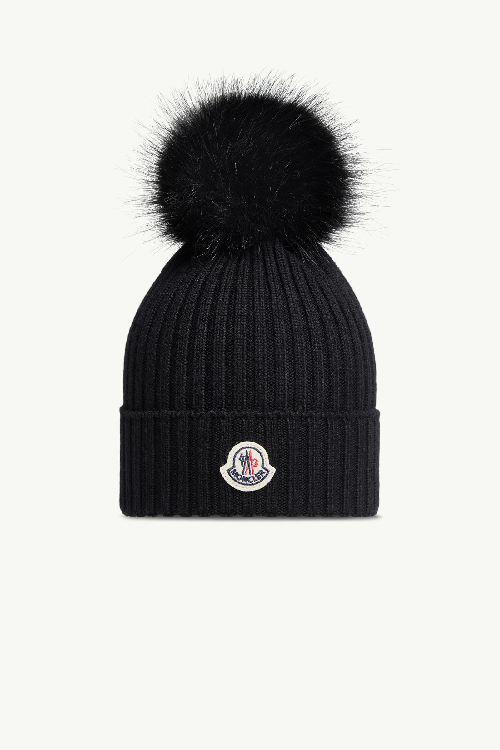 Wool Beanie with Pom Pom Girl Black Moncler