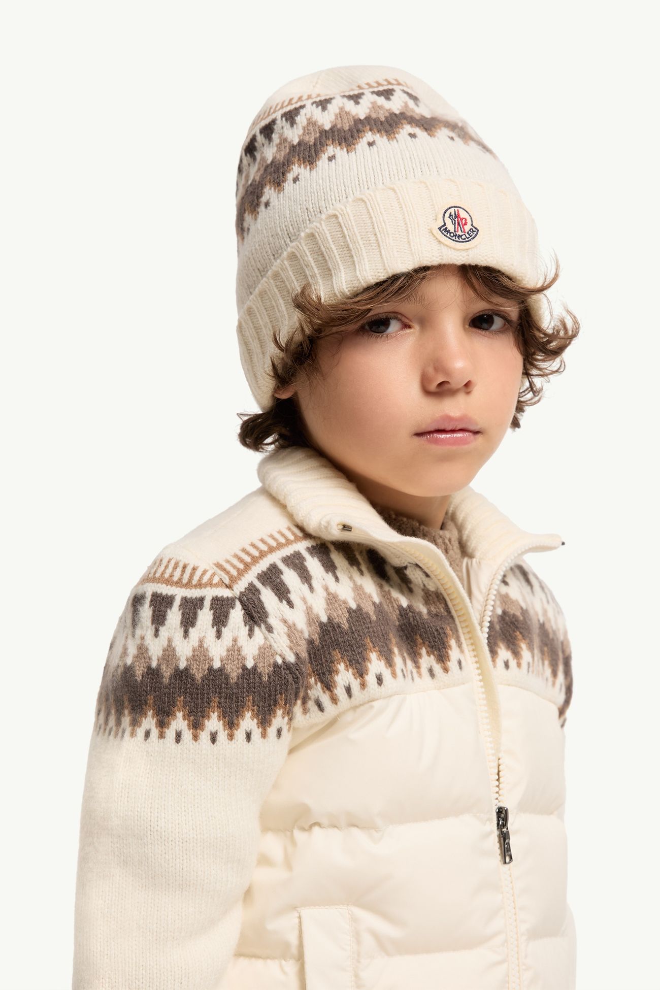 Jacquard Wool Beanie Boy White Moncler 1