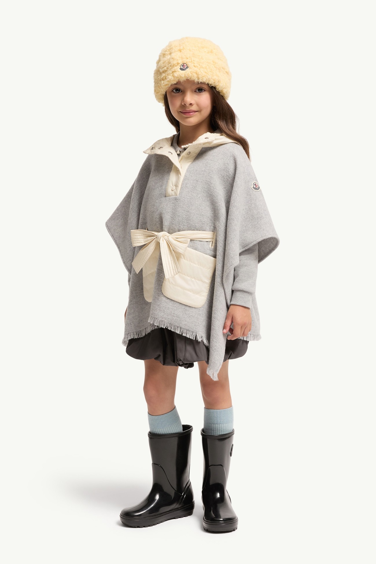 Capa acolchada de lana con capucha Niña Gris Moncler 0