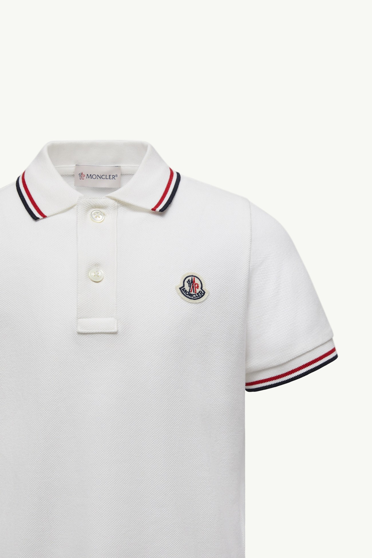 Tricolor Trim Cotton Piquet Polo Shirt Boy White Moncler 1