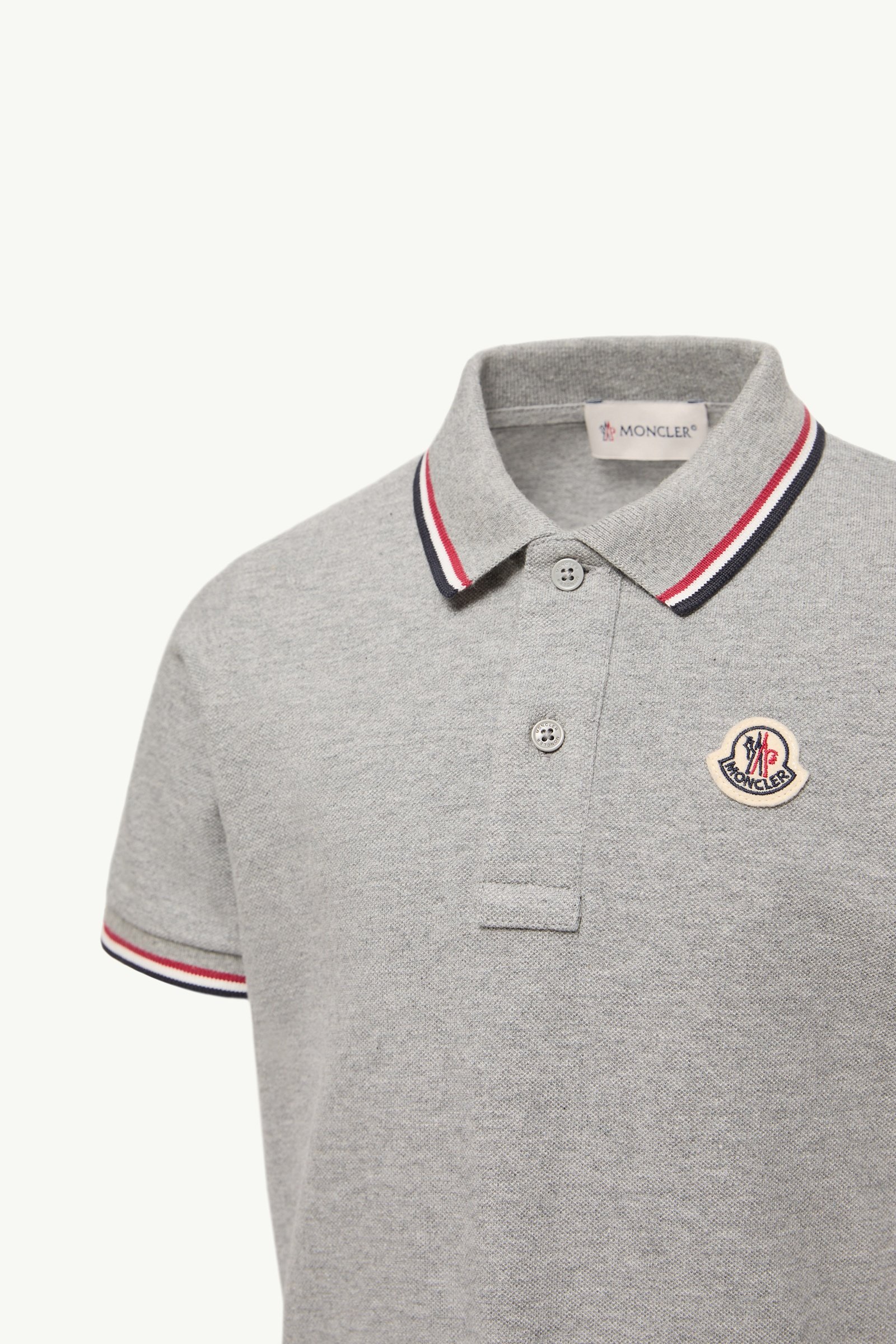 Grey Tricolor Trim Cotton Piquet Polo Shirt - Polos & T-shirts for