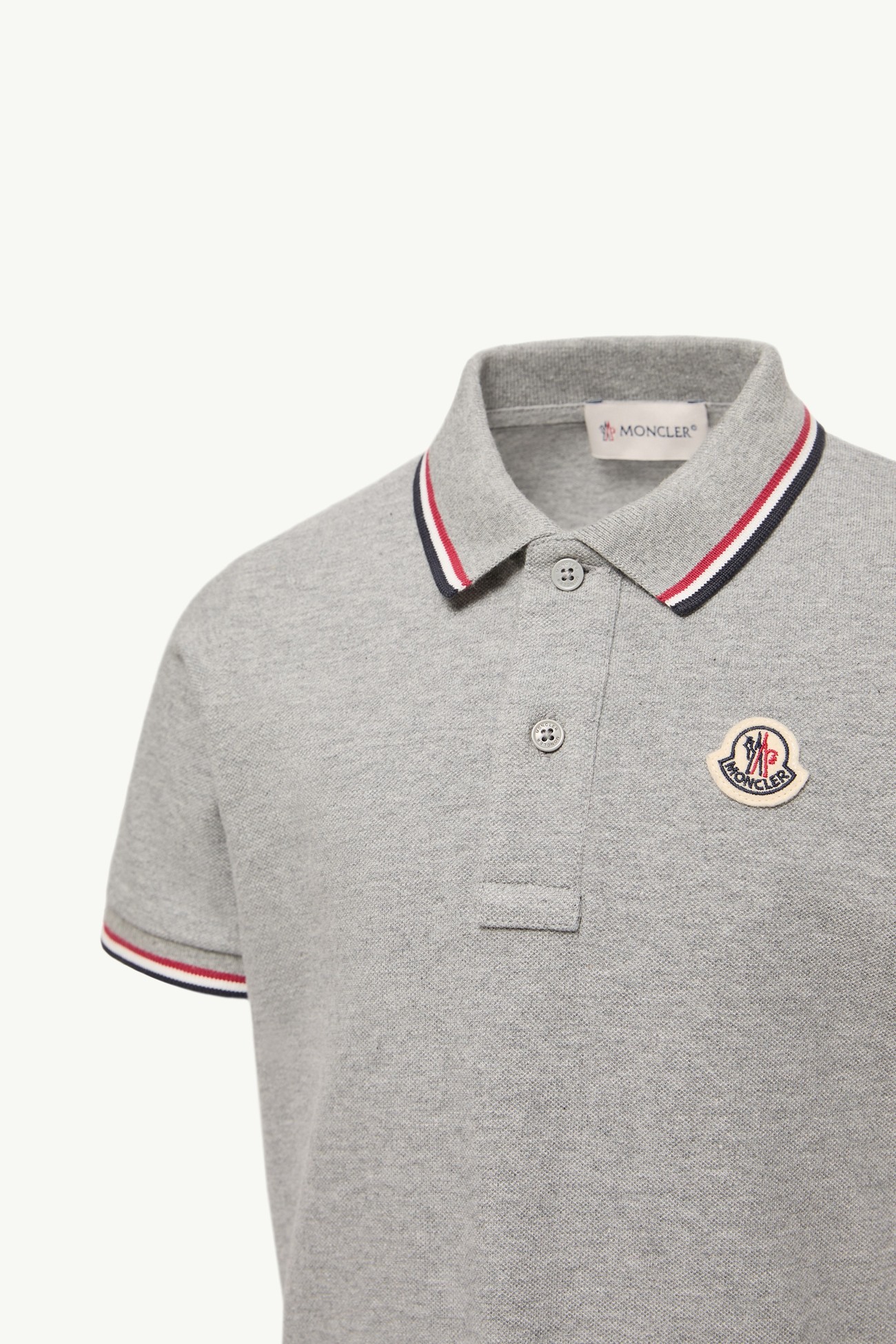 Tricolor Trim Cotton Piquet Polo Shirt Boy Gray Moncler 1