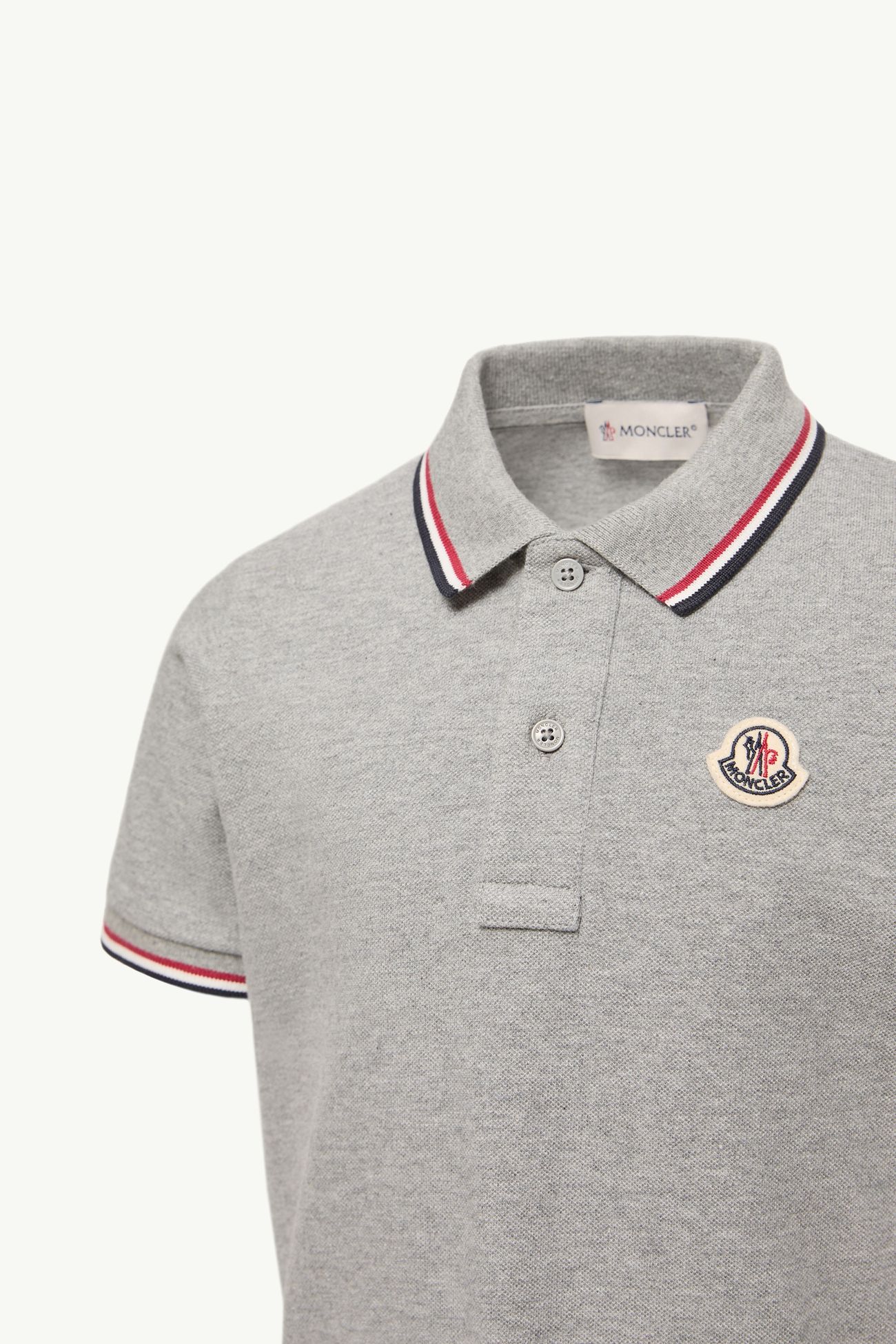 Tricolor Trim Cotton Piquet Polo Shirt Boy Grey Moncler 1