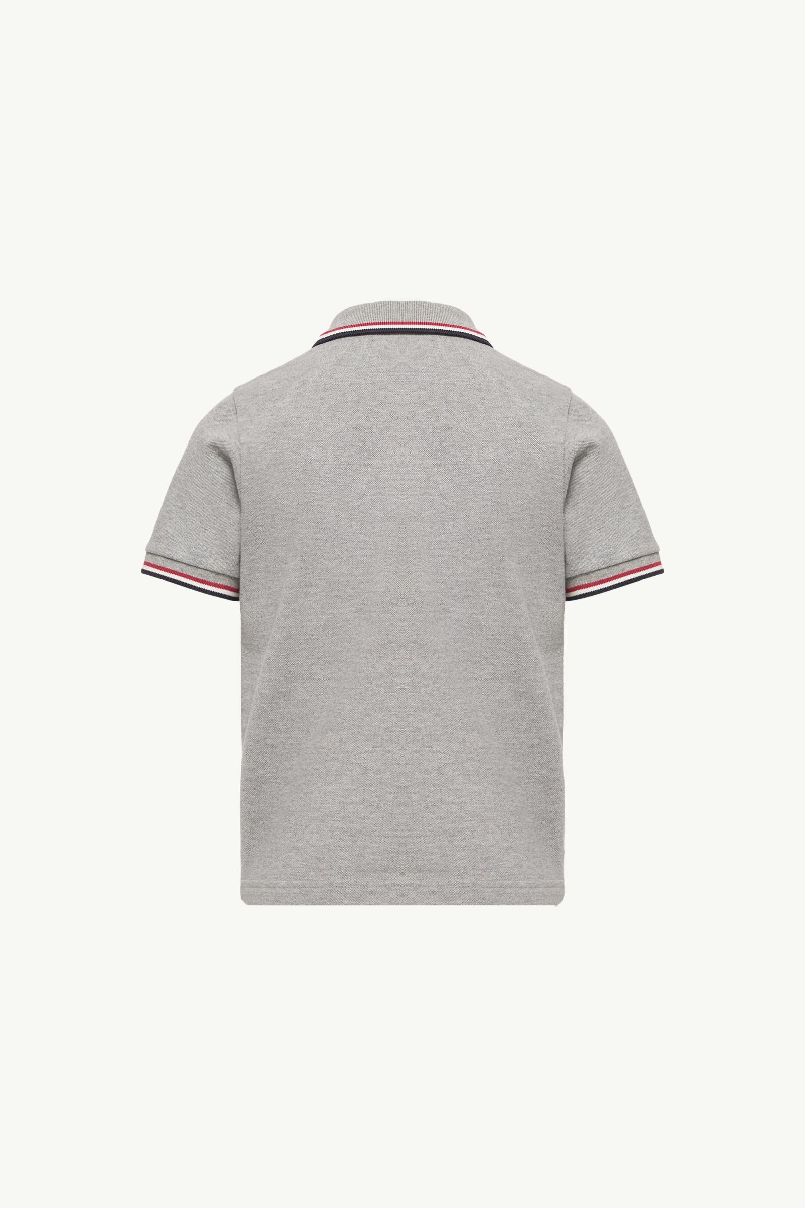 Grey Tricolor Trim Cotton Piquet Polo Shirt - Polos & T-shirts for