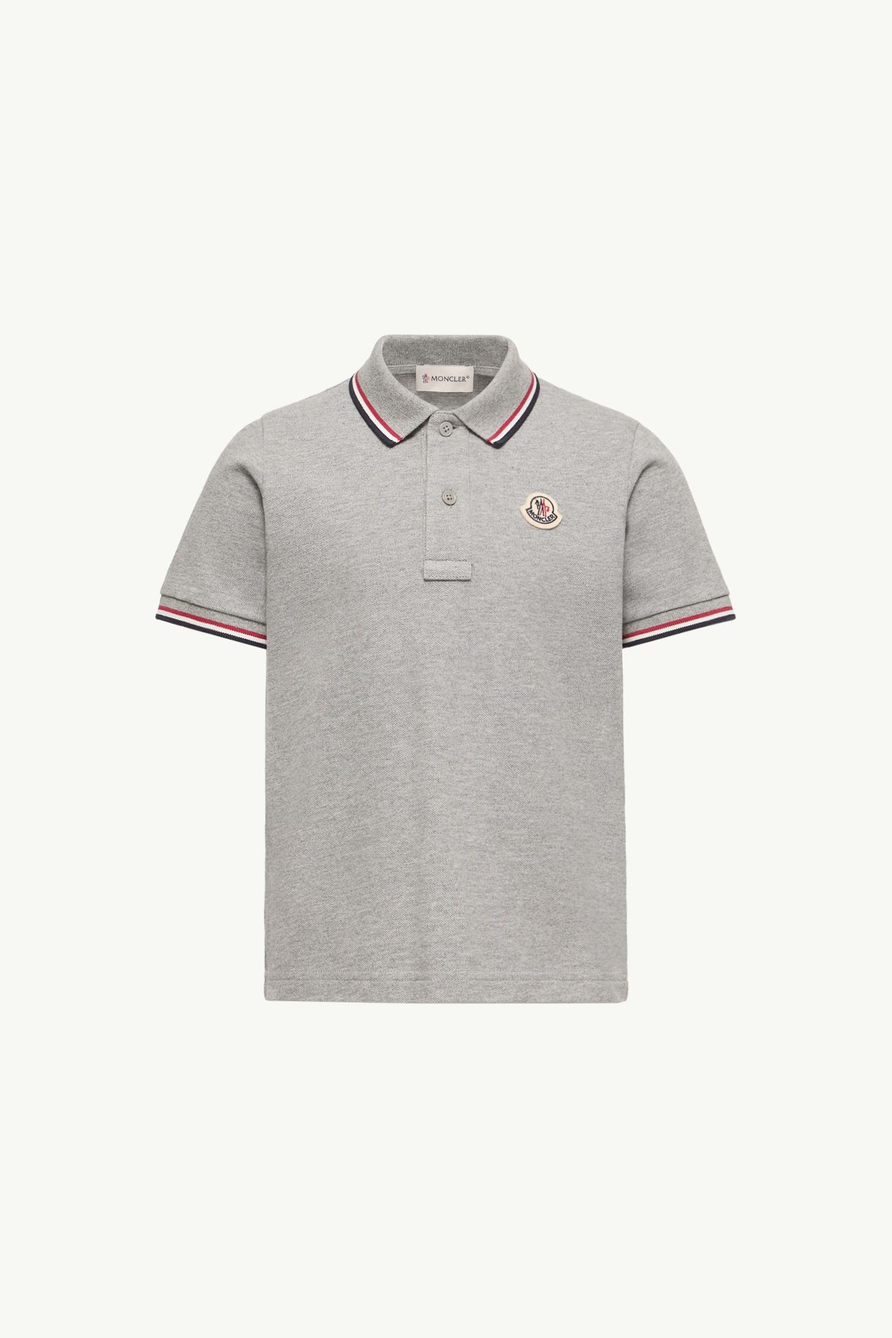 Polo de piqué de algodón con ribete tricolor Niño Gris Moncler 0