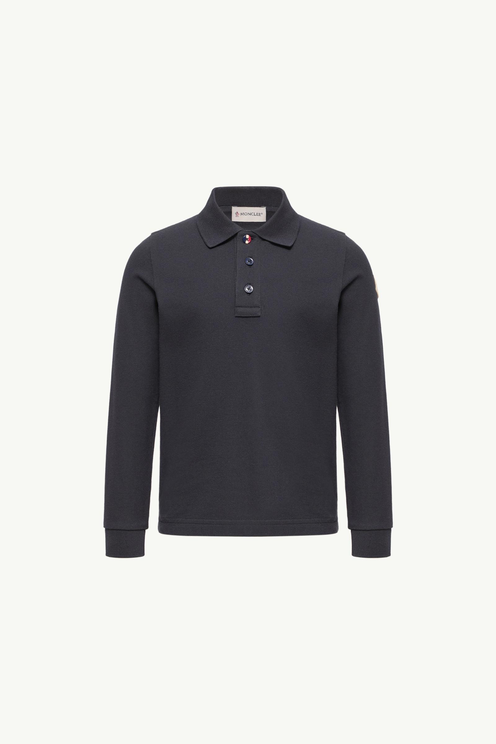 Cotton Piquet Long Sleeve Polo Shirt Boy Navy Blue Moncler