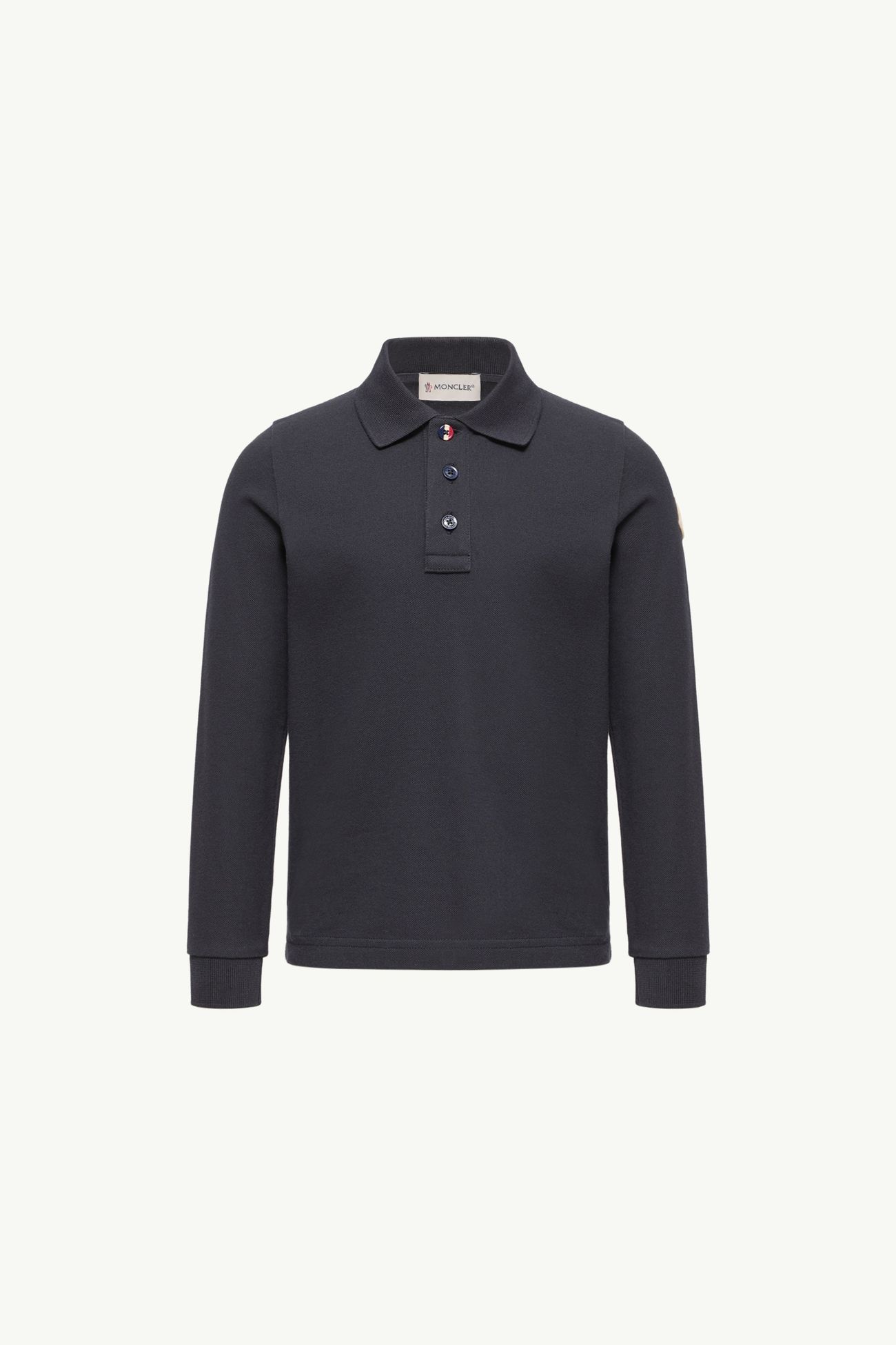 Cotton Piquet Long Sleeve Polo Shirt Boy Navy Blue Moncler 0